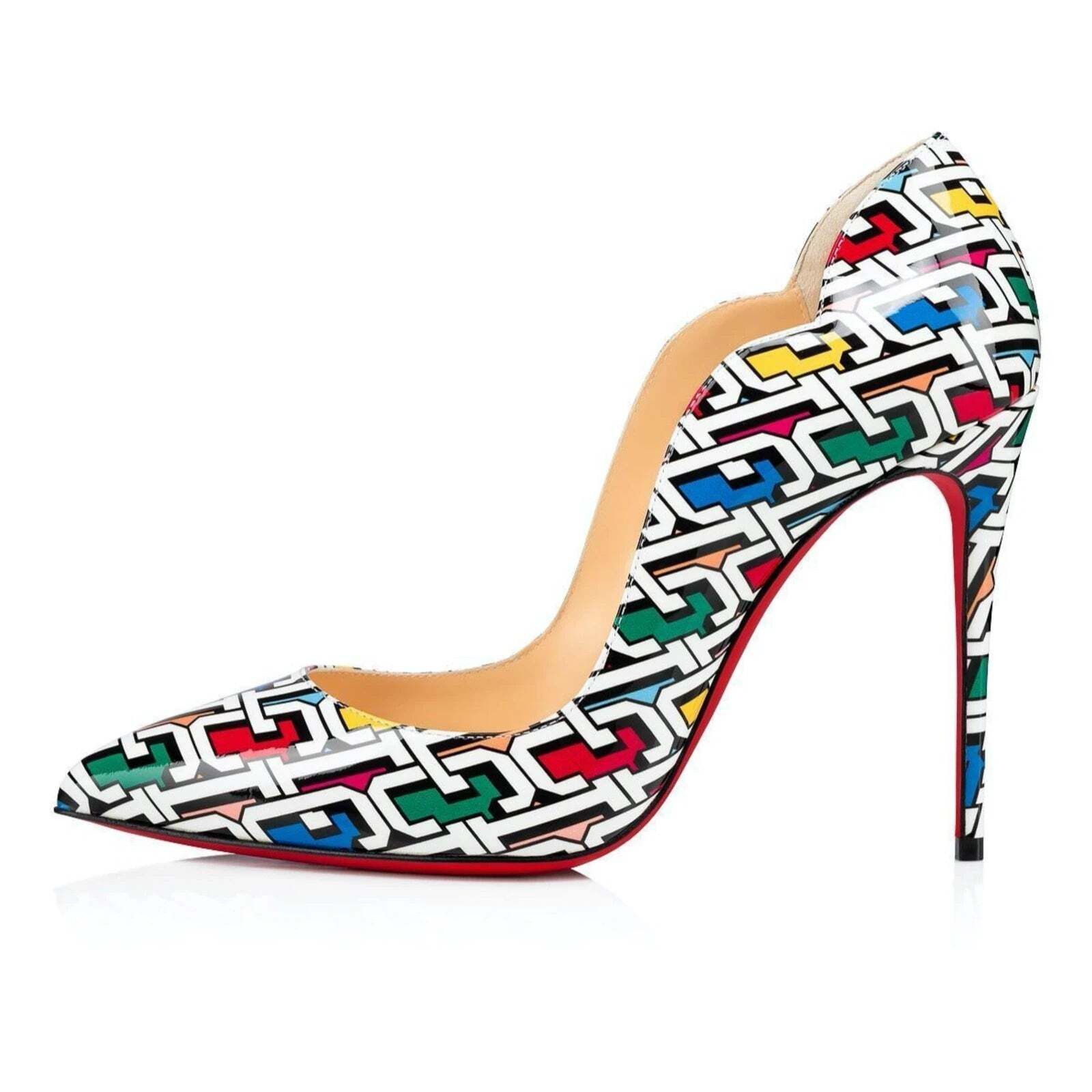 Christian Louboutin Christian Louboutin Hot Chick 100 Patent CL 3D Black White Size US 7.5 / IT 37.5 - 3 Thumbnail