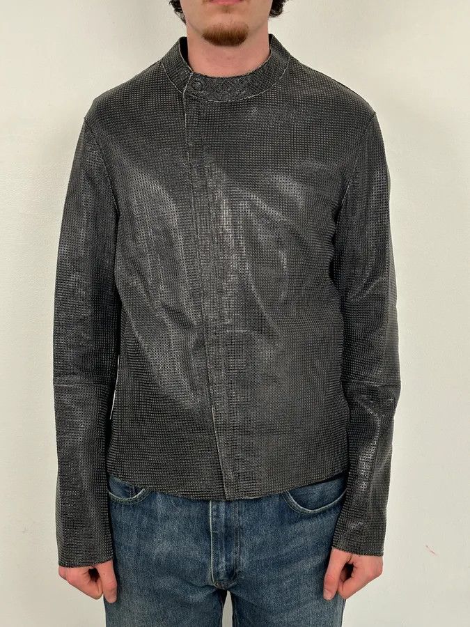 Emporio Armani SS2014 Emporio Armani Dark Grey Leather Perforated Laser-Cut Jacket Size US L / EU 52-54 / 3 - 3 Thumbnail