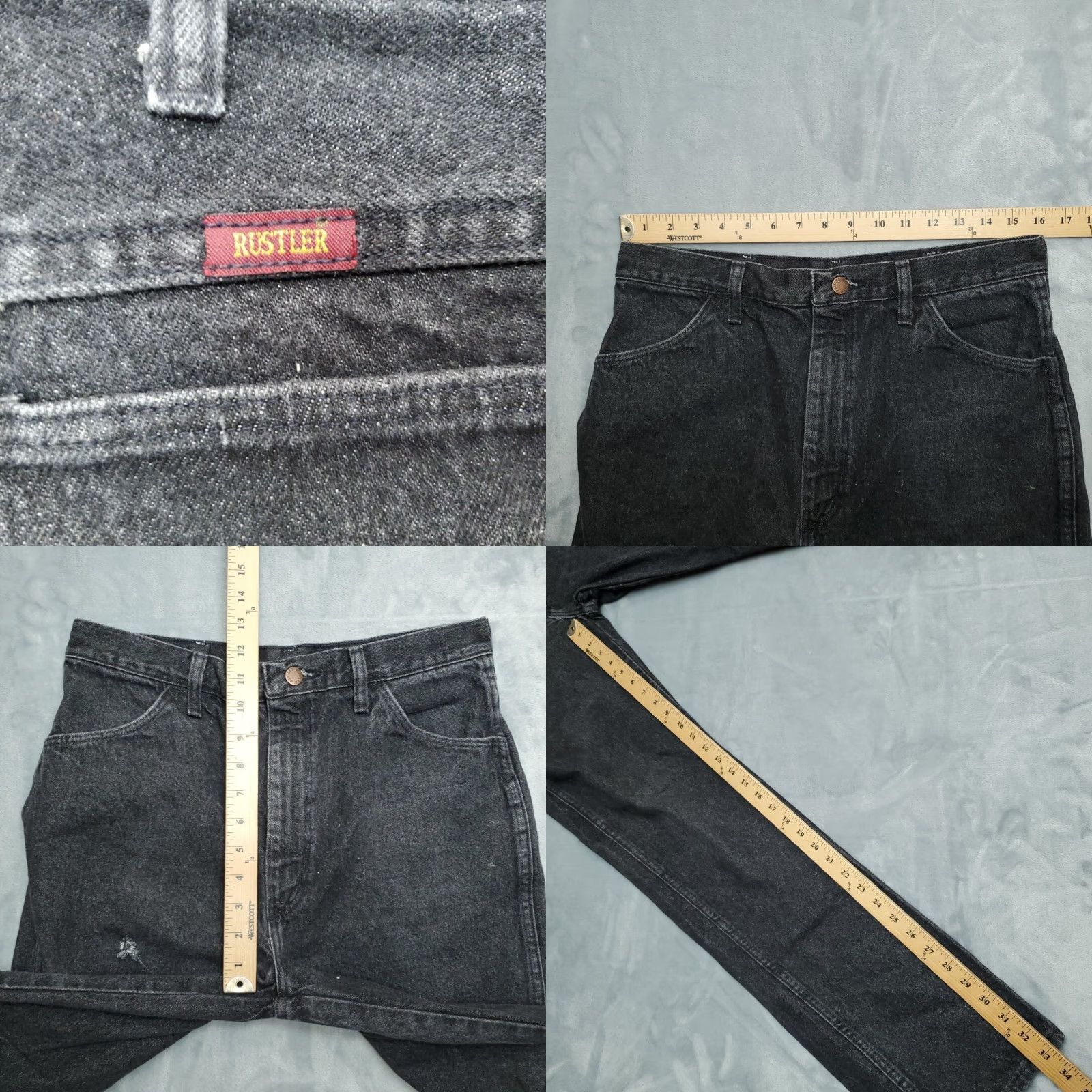 Denime VINTAGE Rustler Jeans Mens 34x34 Black Denim 100% Cotton 90s Y2K Casual Pants Shirt Mens Jeans Black Denim 90s Y2K Rustler Size US 34 / EU 50 - 9 Thumbnail
