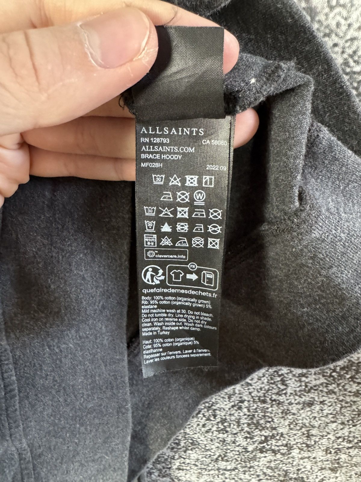 Allsaints Men’s Allsaints Brace Hoody Full Zip Gray Luxury Size M Size US M / EU 48-50 / 2 - 9 Thumbnail