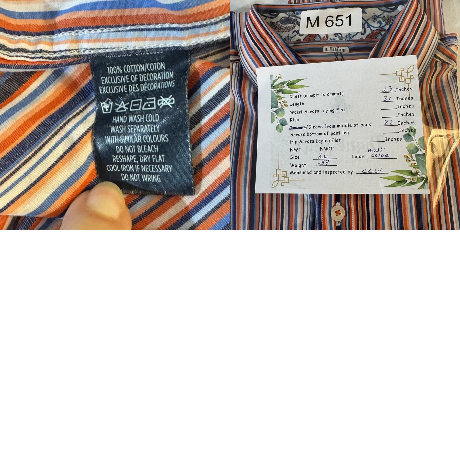 Robert Graham Robert Graham Shirt Mens XL Orange Blue Stripe Long Sleeve Paisley Contrast Cuff Size US XL / EU 56 / 4 - 9 Thumbnail