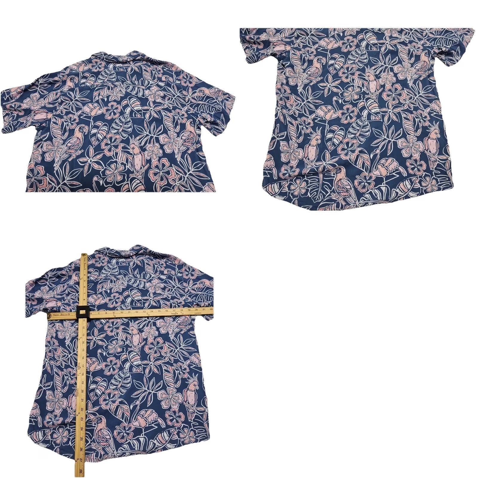 Vintage Surf Style Hawaiian Shirt L Navy Pink Floral Rayon Button Up Aloha Tropical Beach Mens Vintage No Size US L / EU 52-54 / 3 - 8 Thumbnail