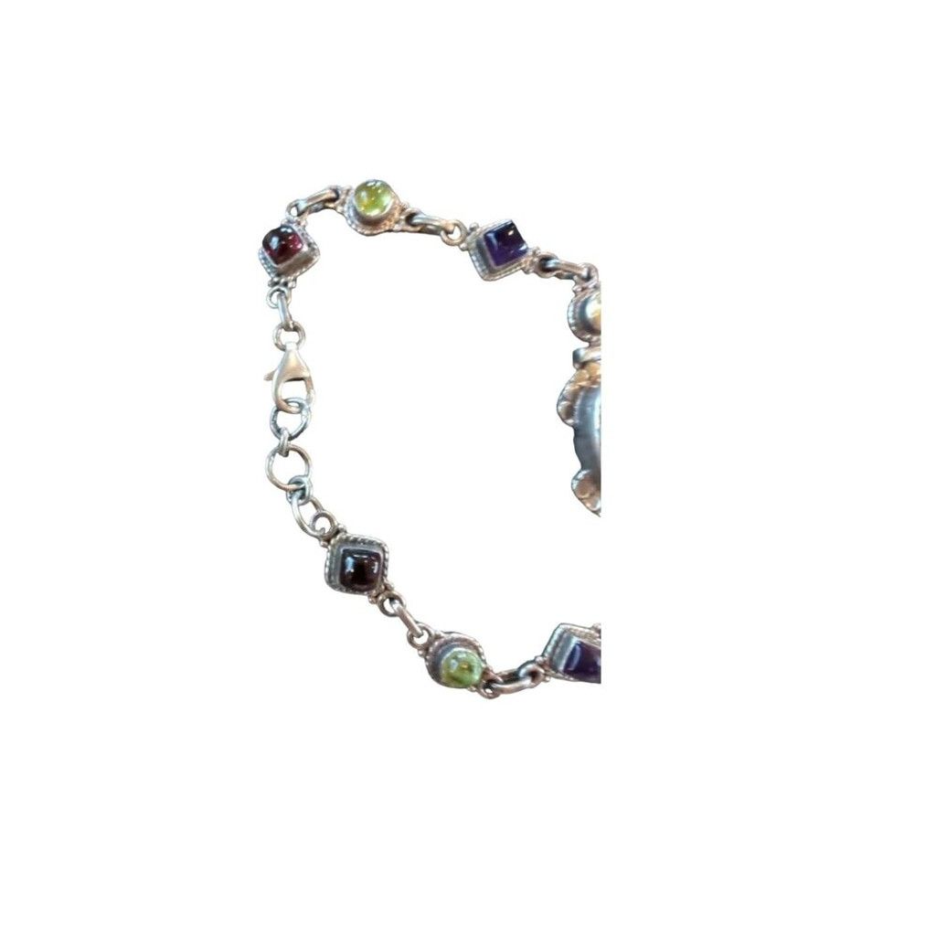 Other Sterling Silver Scarab Bracelet Turquoise Multicolored Gems Size ONE SIZE - 3 Thumbnail