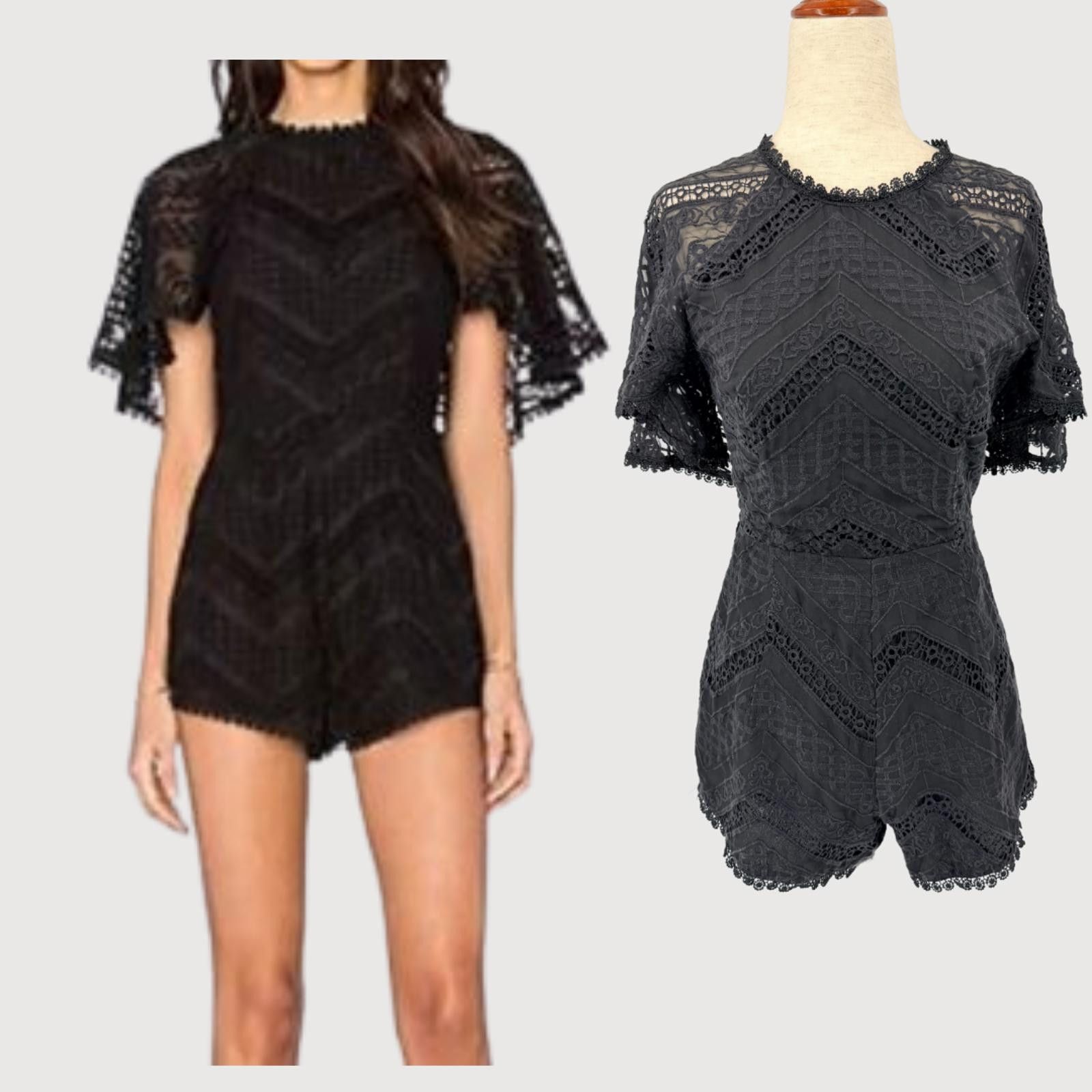 Other Line & Dot Lace Romper Black Scalloped XS Size 26" / US 2 / IT 38 - 1 Thumbnail