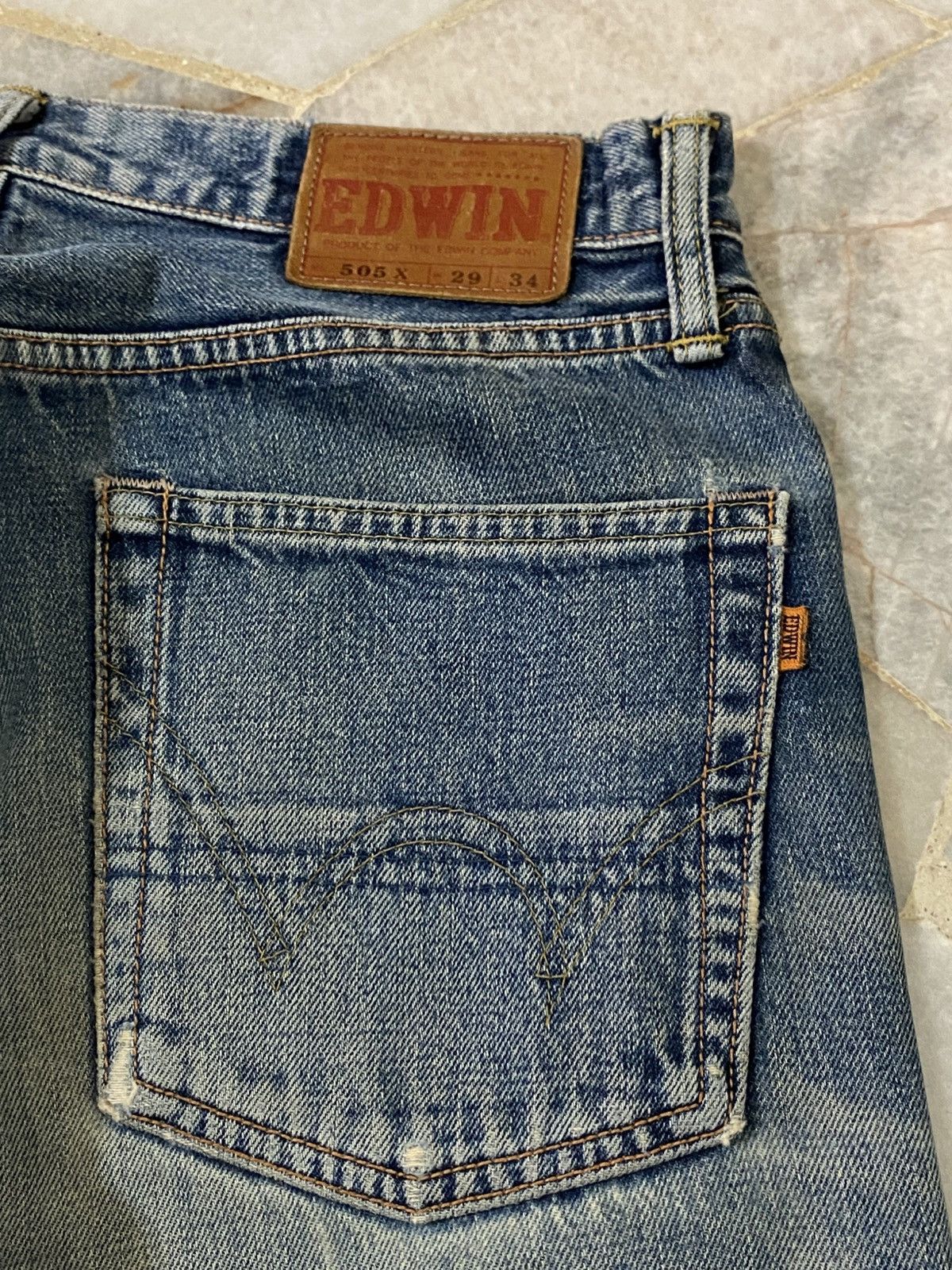Edwin Vintage Edwin 505x Washed Orange Tab Ripped Selvedge Denim Size US 30 / EU 46 - 16 Thumbnail
