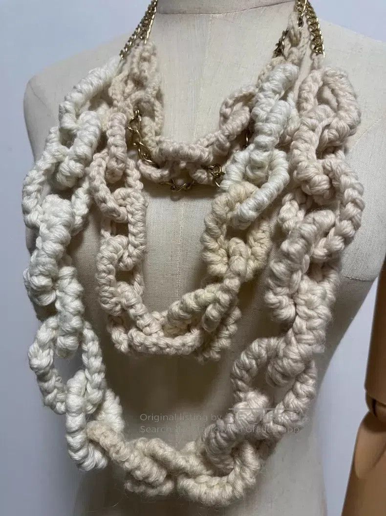 Comme des Garcons Comme Des Garcons knit three-layer necklace with chain det Size ONE SIZE - 2 Thumbnail