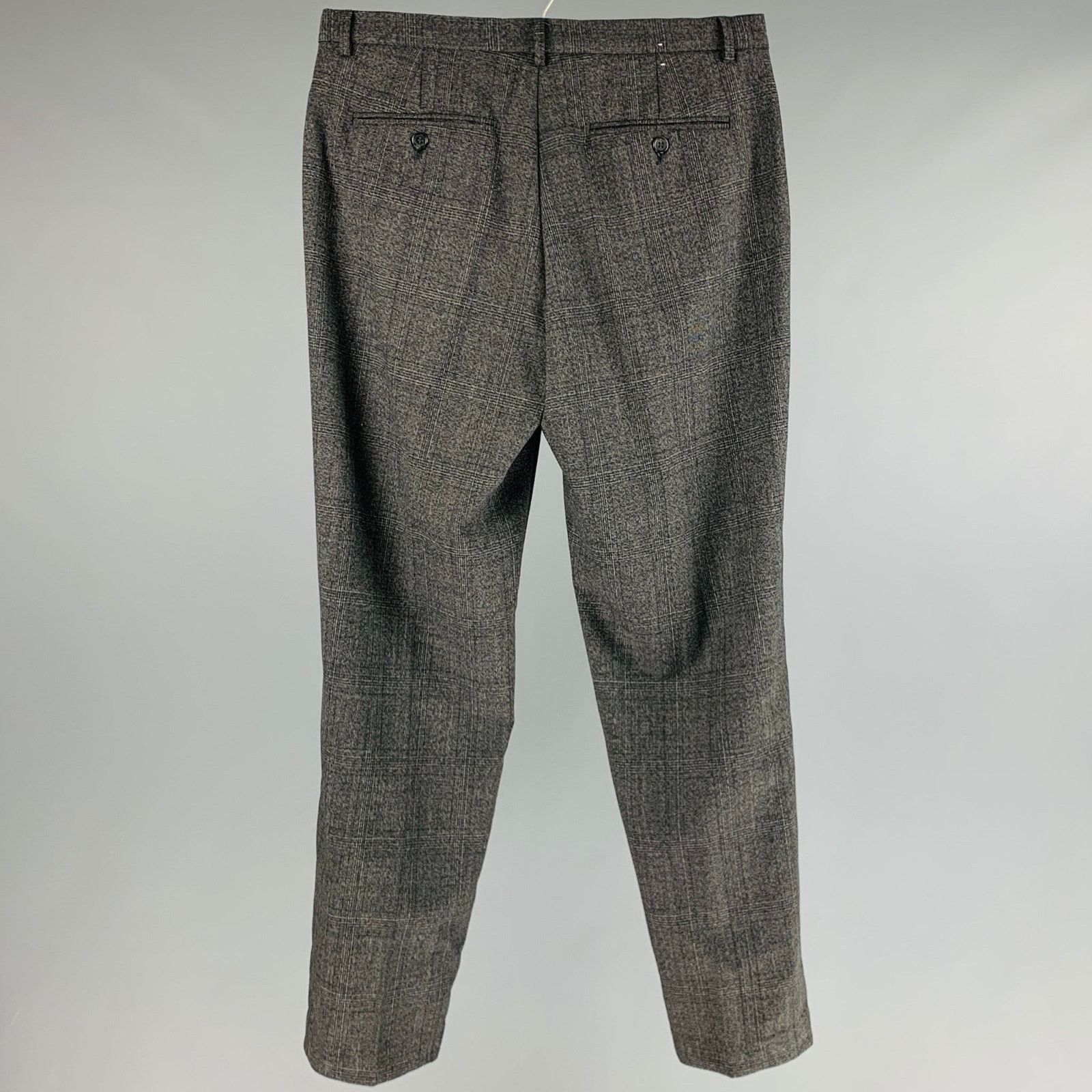 Calvin Klein Size 32 Black Glenplaid Wool Blend Flat Front Dress Pants Size US 32 / EU 48 - 2 Thumbnail