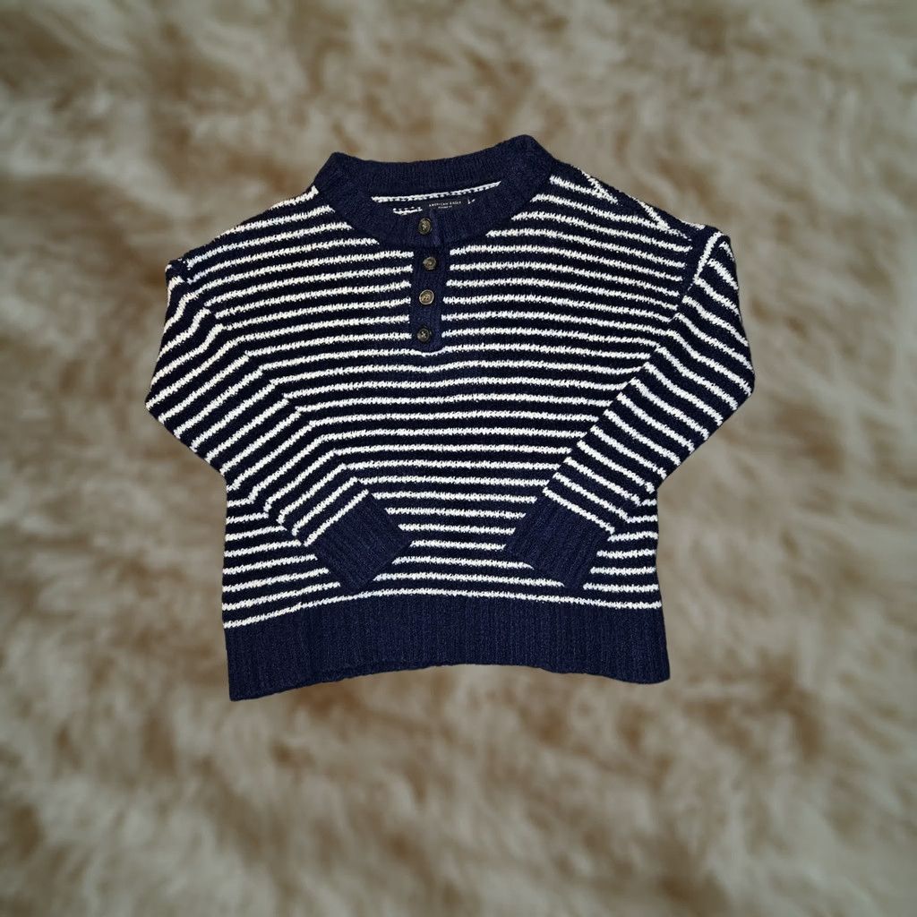 American Eagle Outfitters VINTAGE American EagleHenley Sweater Womens S Blue Striped Lightweight Oversized 90s Preppy Courtside? Size S / US 4 / IT 40 - 1 Thumbnail