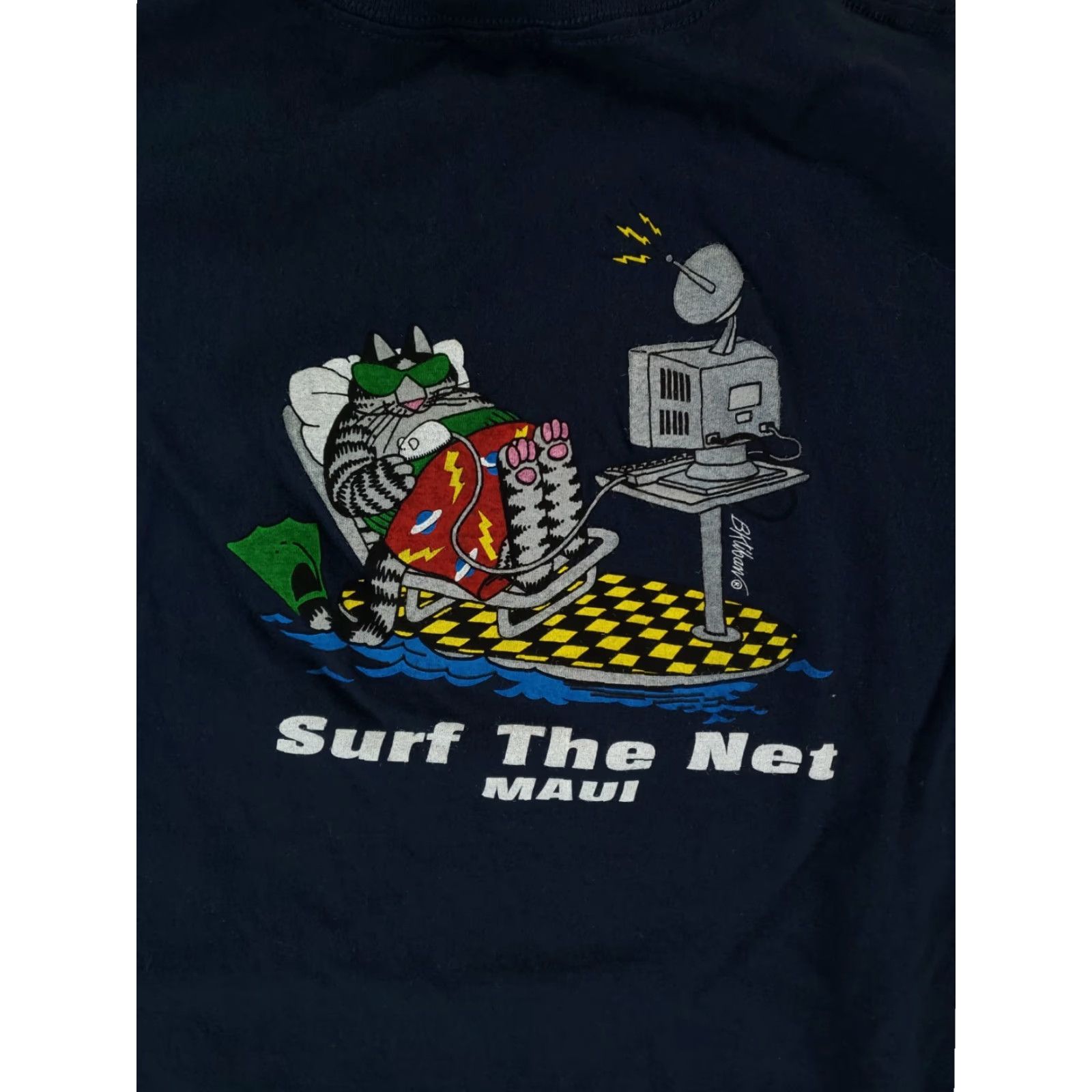 Vintage VINTAGE B Kilban Cats T Shirt 2XL Mens Short Sleeve Black Maui Blue Surf The Net 90s Cats T Shirt Size US XXL / EU 58 / 5 - 5 Thumbnail