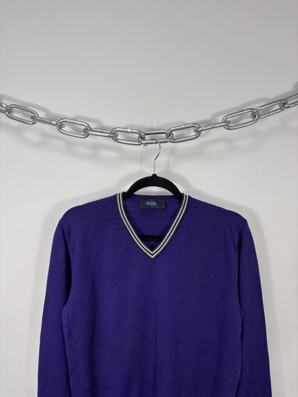 Versus Versace Versus Versace Men’s Purple V-Neck Wool Sweater Jumper Size US L / EU 52-54 / 3 - 2 Thumbnail