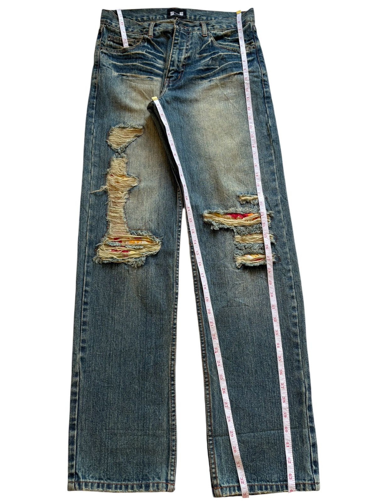 Japanese Brand Vintage Japanese Brand Faded Mud Wash Distress Patch Jeans Size US 32 / EU 48 - 12 Thumbnail