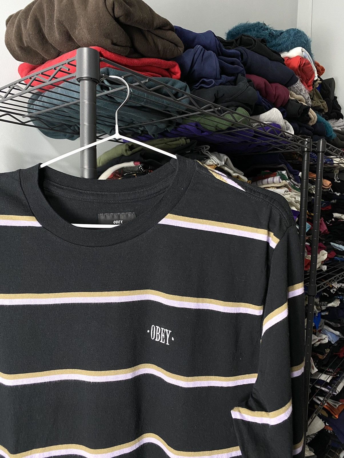 Obey Beautiful Obey Striped Longsleeve T Shirt Alien Girl Blind Size US M / EU 48-50 / 2 - 2 Thumbnail