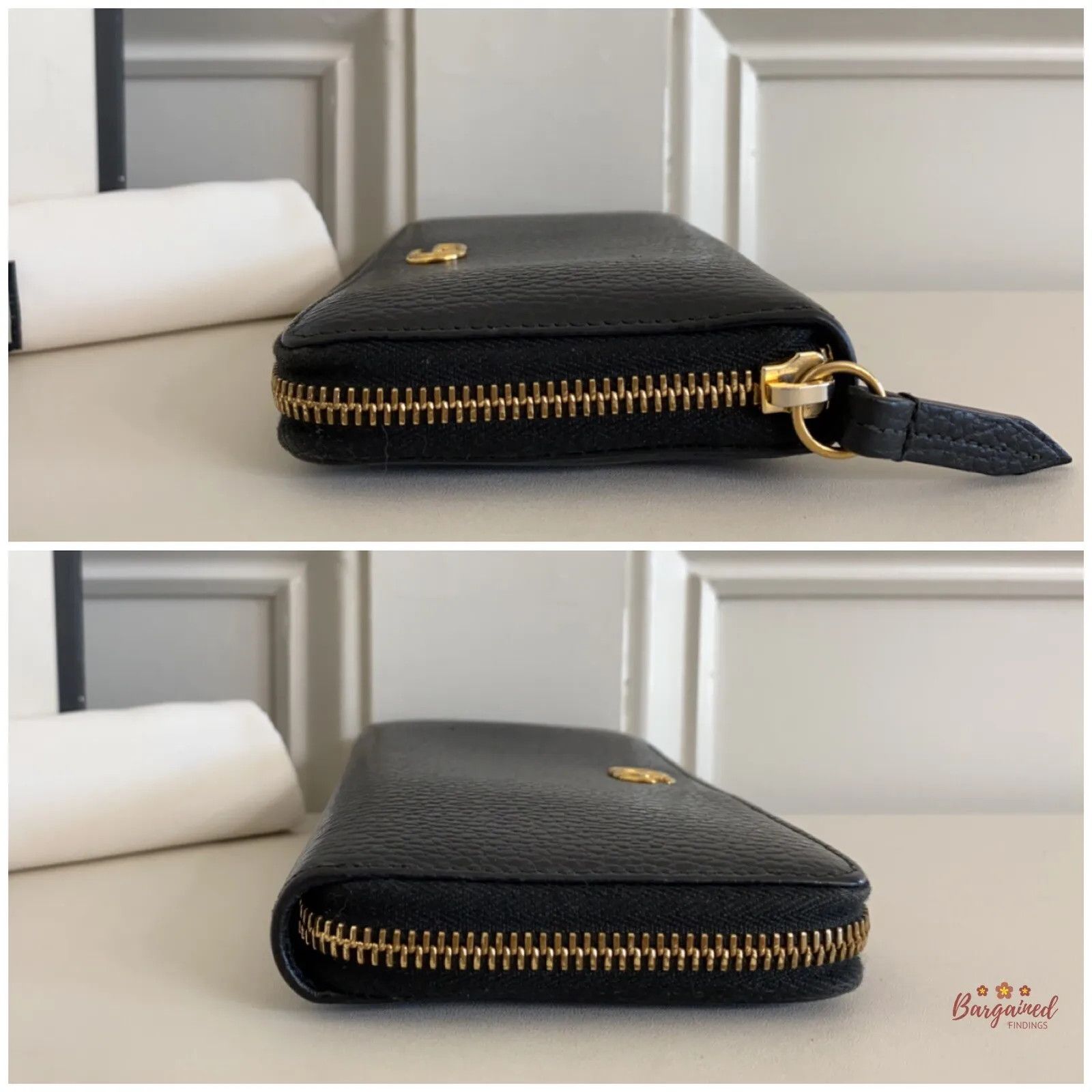 Gucci GUCCI Black Pebbled Leather Double G Metal Zip Around Long Size ONE SIZE - 4 Thumbnail