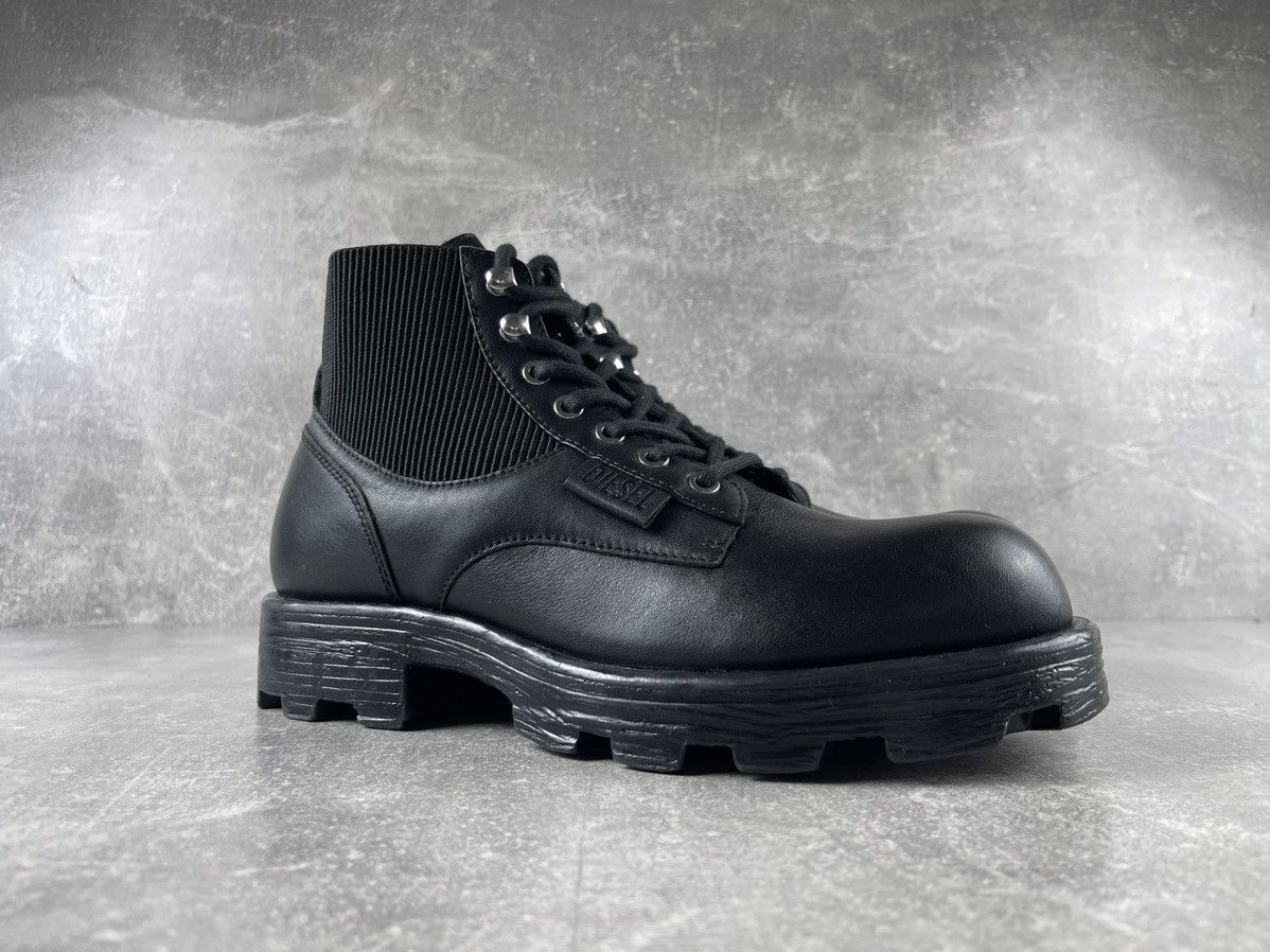 Diesel Diesel Leather Combat Boots Black Ribbed Panel Chunky Sole Size US 9 / EU 42 - 2 Thumbnail
