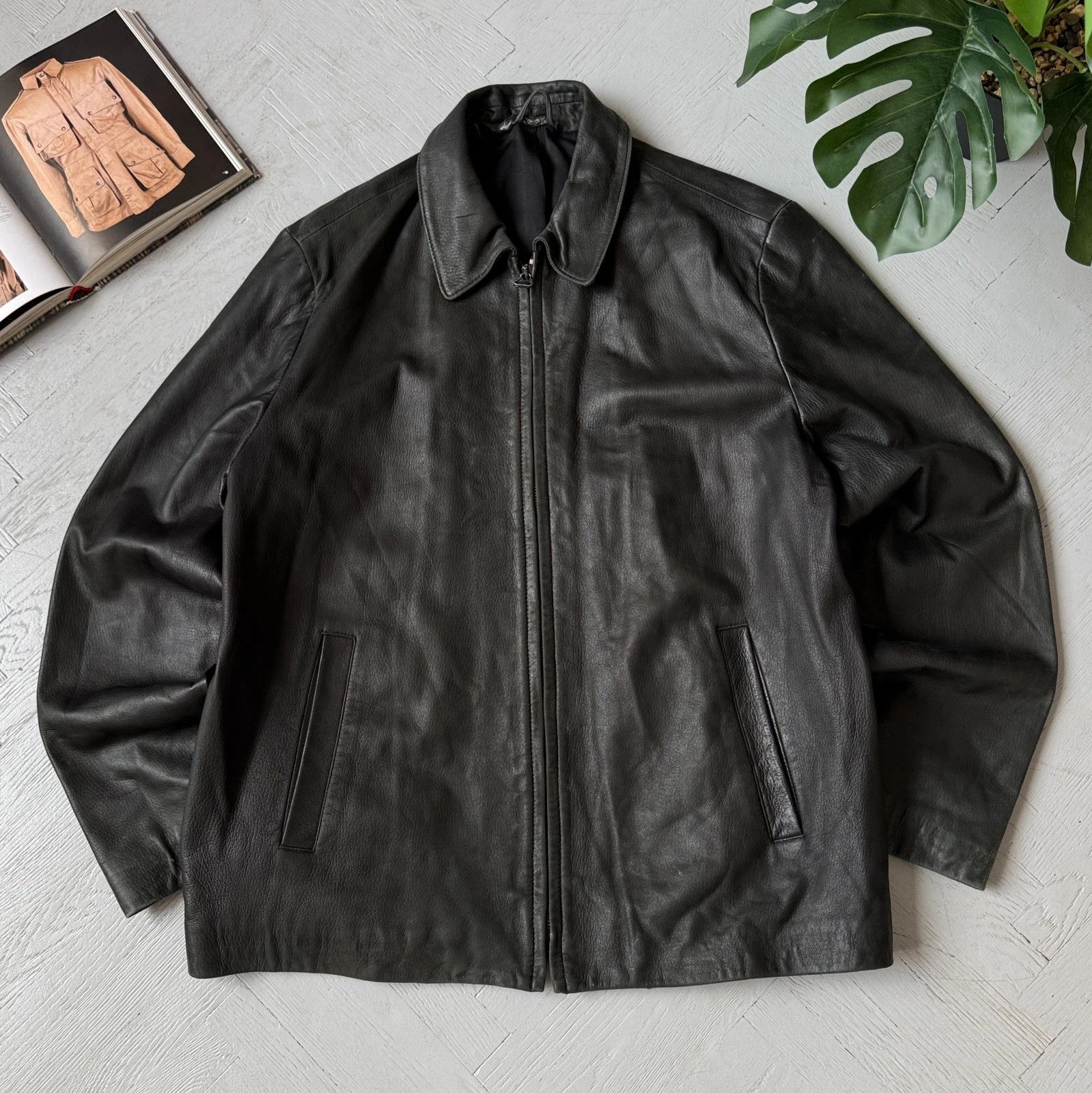 Vintage Real Leather Italian Collared Jacket Elegant Style