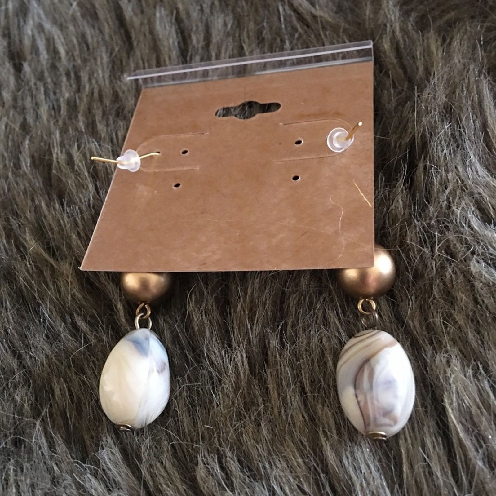 Jewelry Elegant matte gold & marble bead dangle earrings Size ONE SIZE - 4 Thumbnail