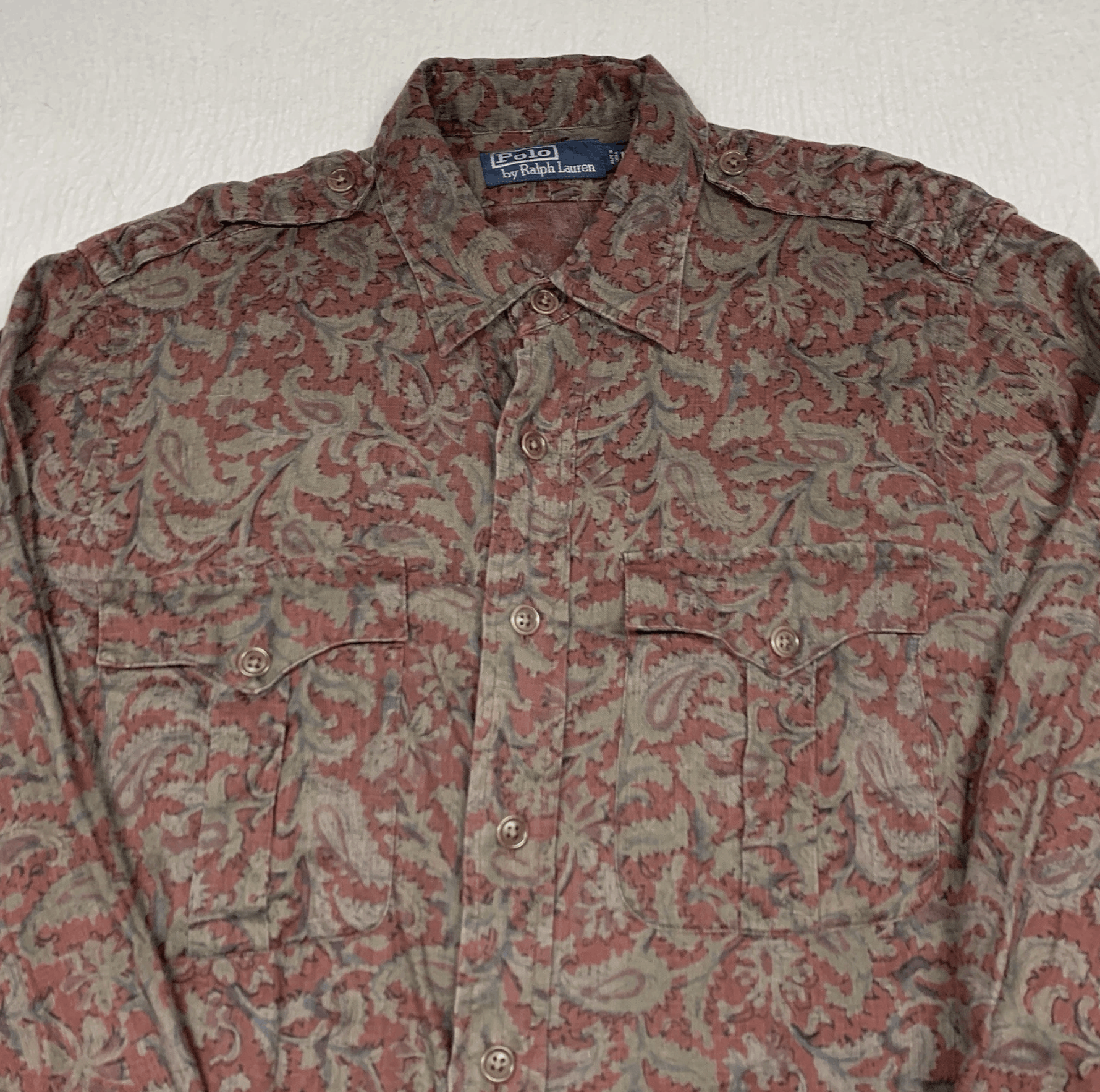 Polo Ralph Lauren VTG Polo Ralph Lauren Paisley Shirt Linen Epaulettes Medium Size US M / EU 48-50 / 2 - 2 Thumbnail