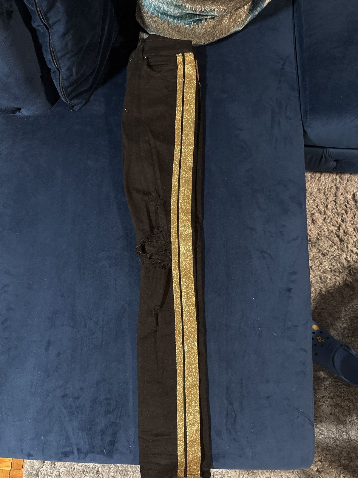 Amiri AMIRI GOLD GLITTER STRIPE BLACK DENIM Size US 28 / EU 44 - 5 Thumbnail