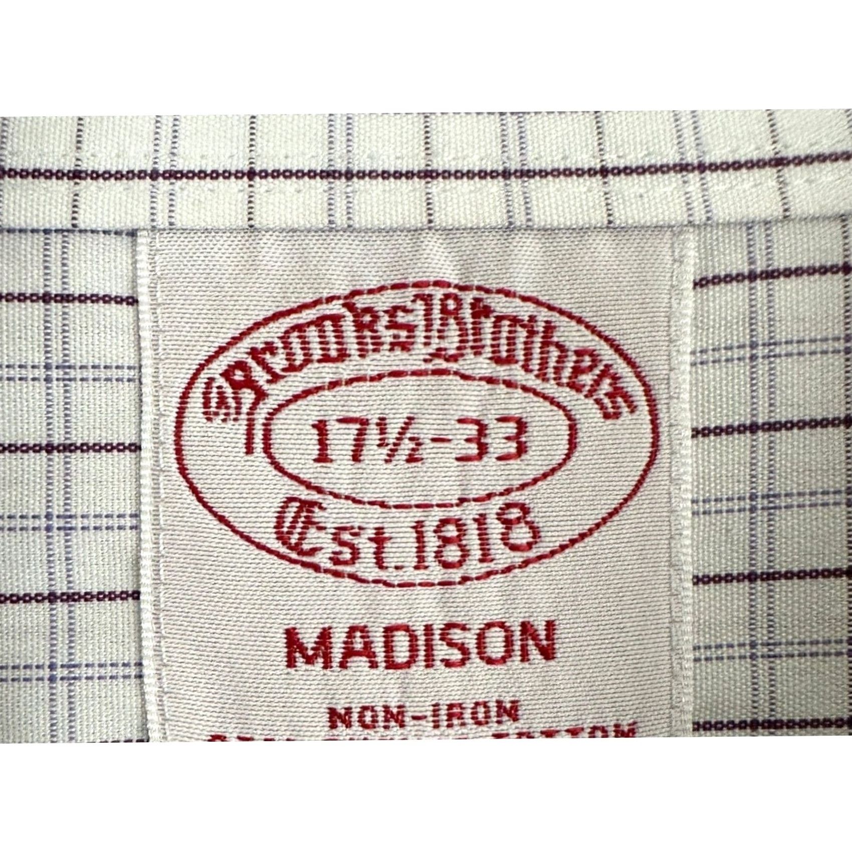 Brooks Brothers Brooks Brothers Madison Shirt Dress Men 17.5-33 White Plaid Supima Cotton Shirt Dress Mens Slim White Maroon 96% Supima 4% Spandex Size 48R - 4 Thumbnail