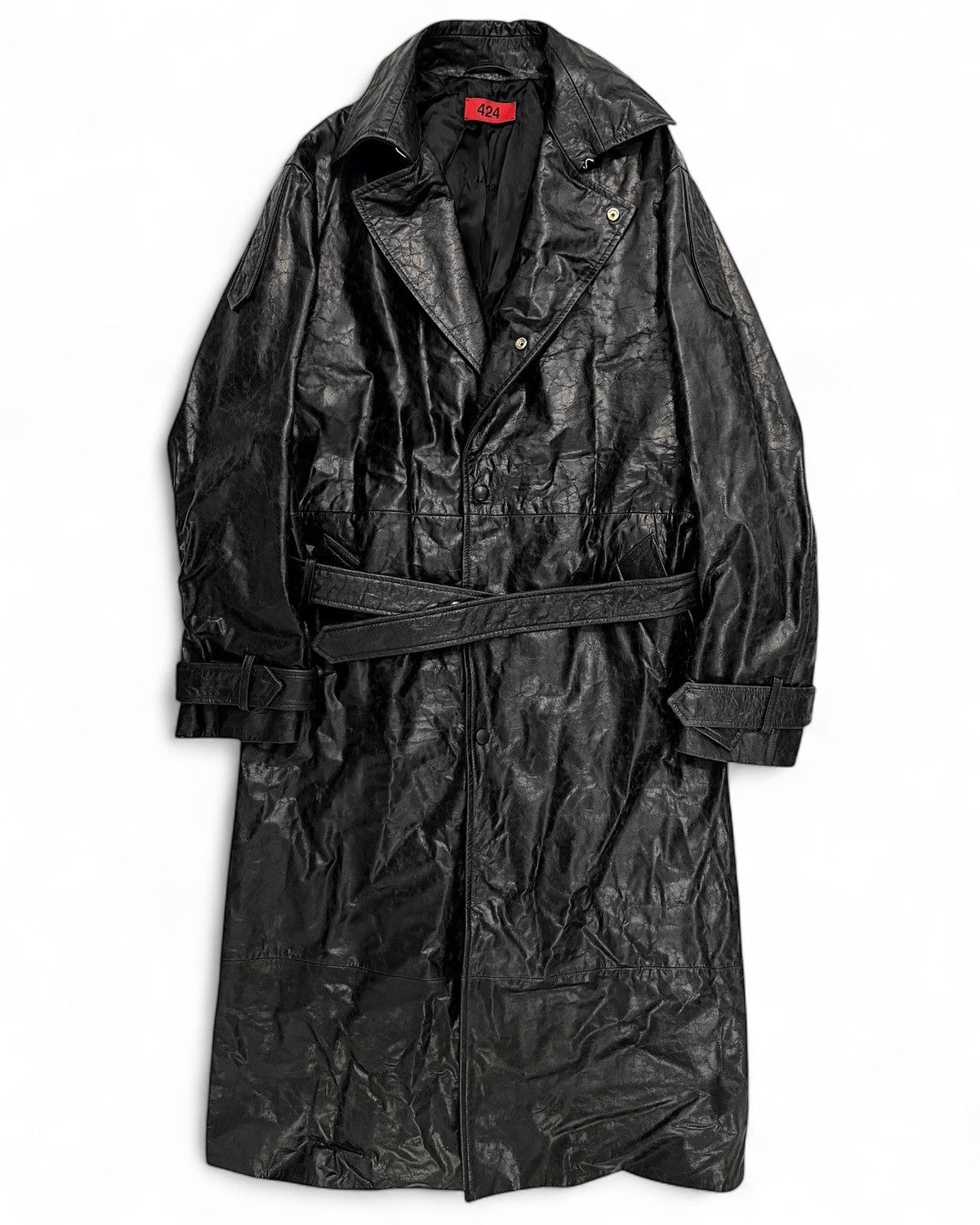 424 RARE 2024 Distressed Paper Effect Leather Trench Coat Size US M / EU 48-50 / 2 - 1 Thumbnail