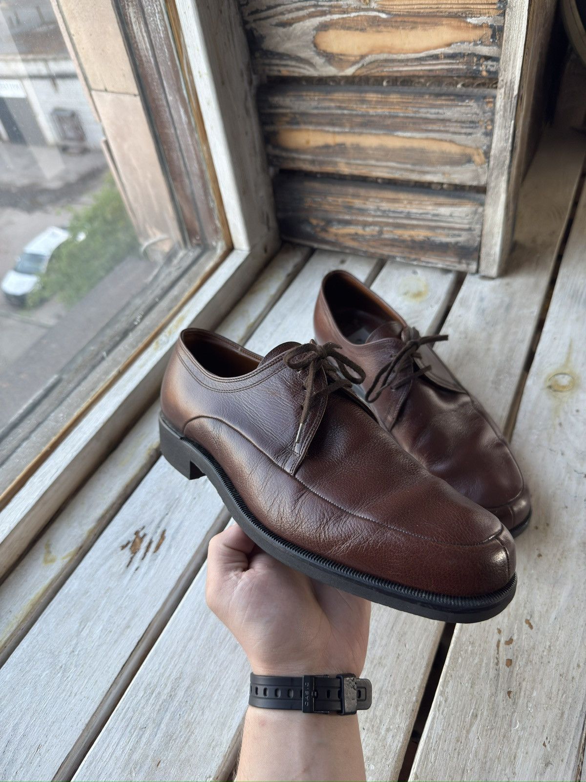 Bally × Designer Made in Italy Brown Leather Derby Shoes – Minimalist Formal Size US 10 / EU 43 - 4 Thumbnail
