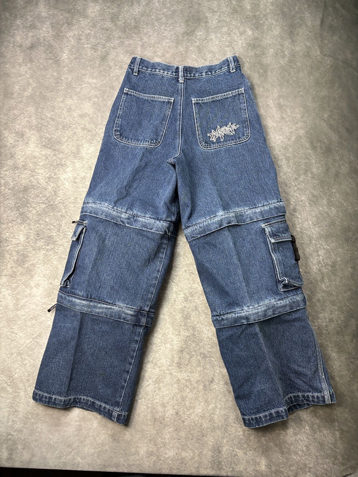 JNCO × Southpole × Vintage 1990s Extreme Zone Denim Cargo Pants Vintage Rave Jorts Zip Size 26" / US 2 / IT 38 - 4 Thumbnail