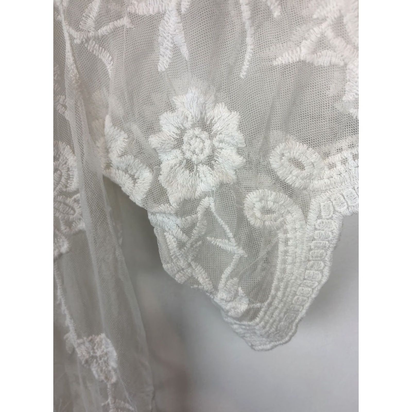 Vintage Lace Sheer Floral Kimono Duster Womens Large White Festival Fairy Coquette Tie Size L / US 10 / IT 46 - 5 Thumbnail