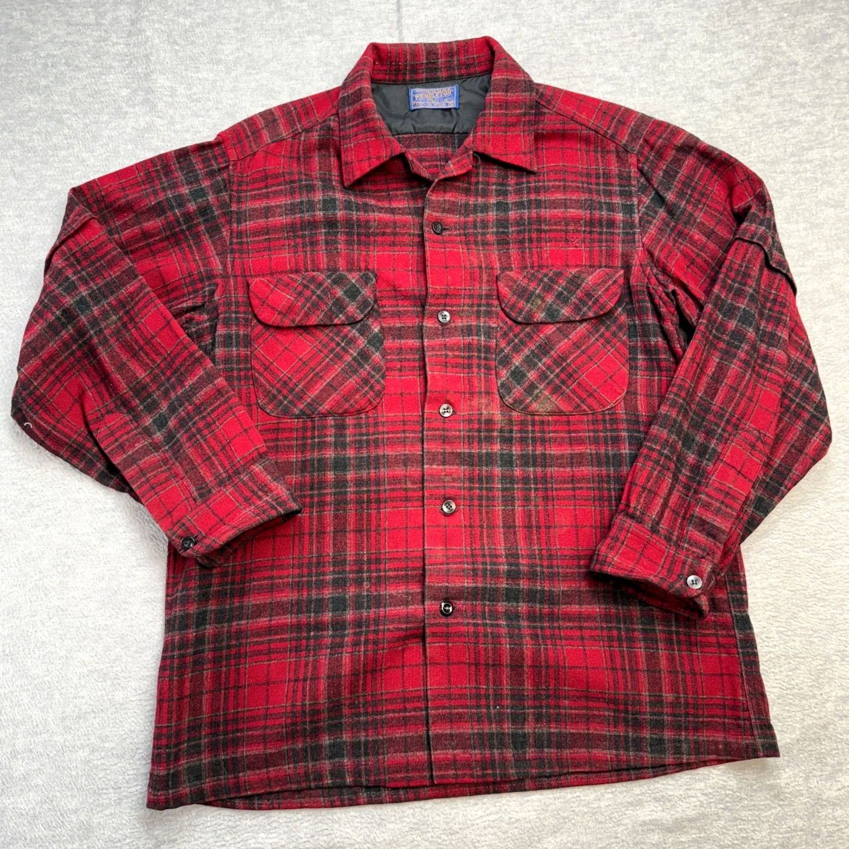 Pendleton VINTAGE Pendleton Board Shirt Mens Medium Red Plaid Wool Thread Collar USA Made Size US M / EU 48-50 / 2 - 2 Thumbnail