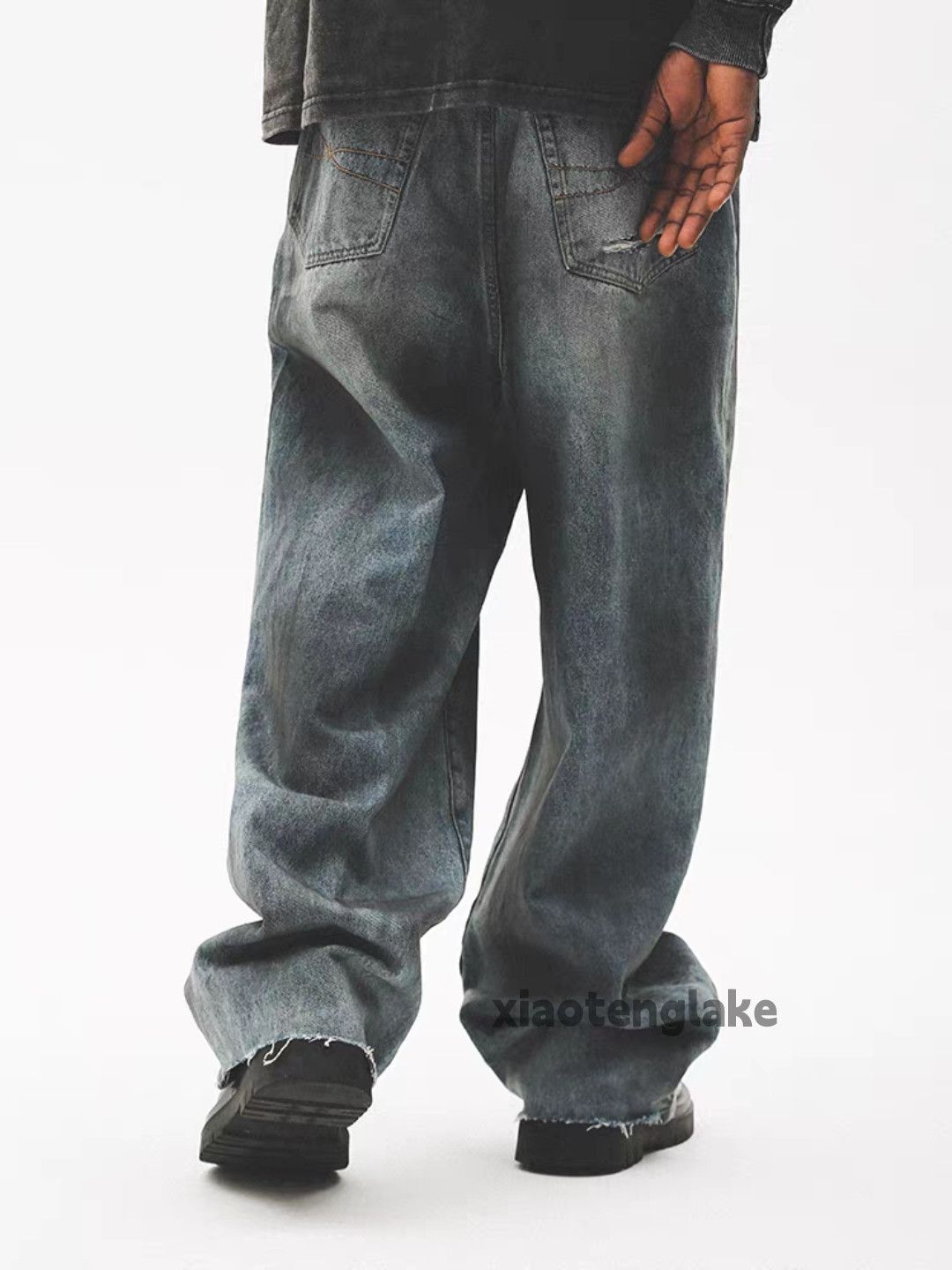 Jean Unisex washed faded stain paint grunge baggy jeans Size US 30 / EU 46 - 6 Thumbnail