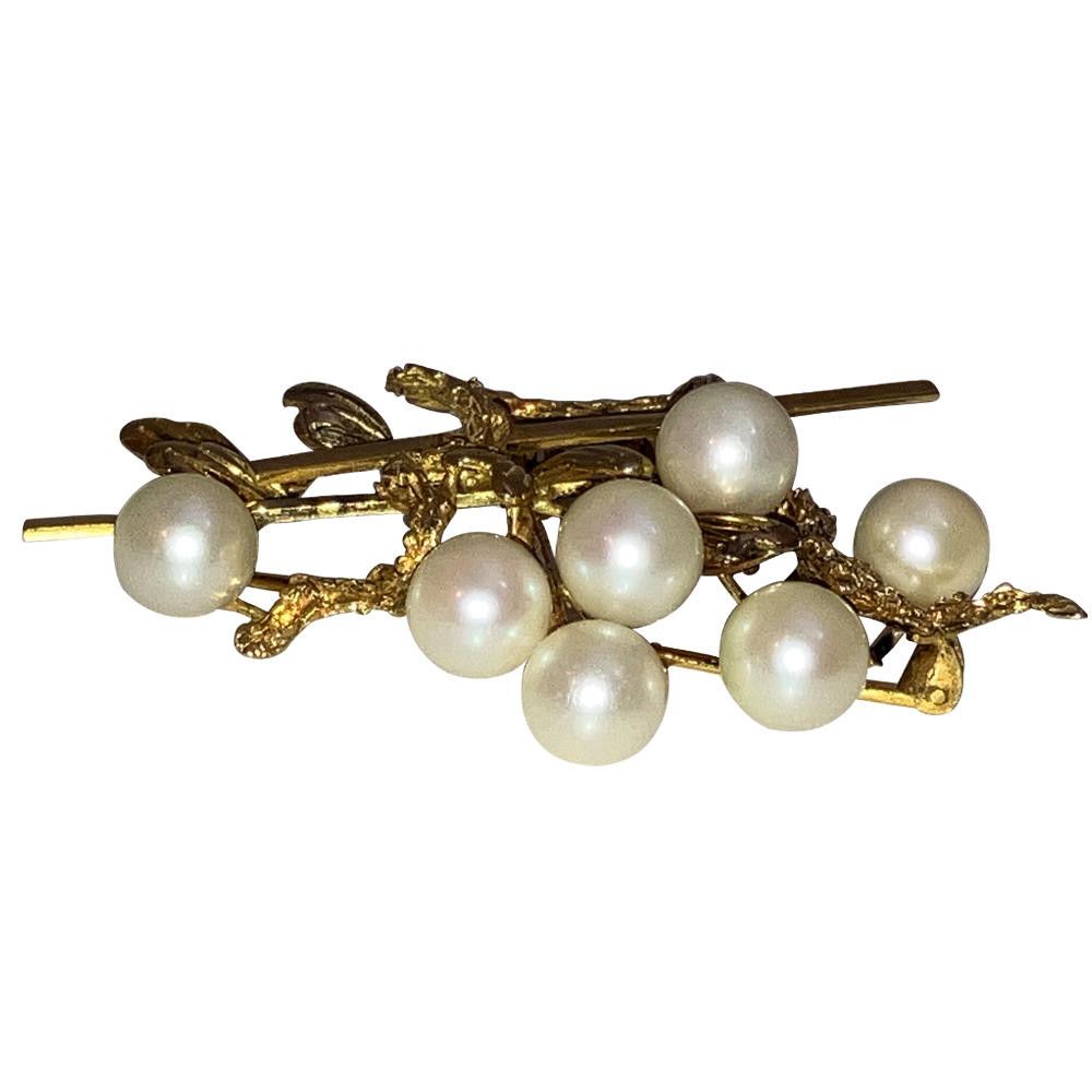 Designer 14 Kt Gold Cultured Pearl Retro Brooch Size ONE SIZE - 6 Thumbnail