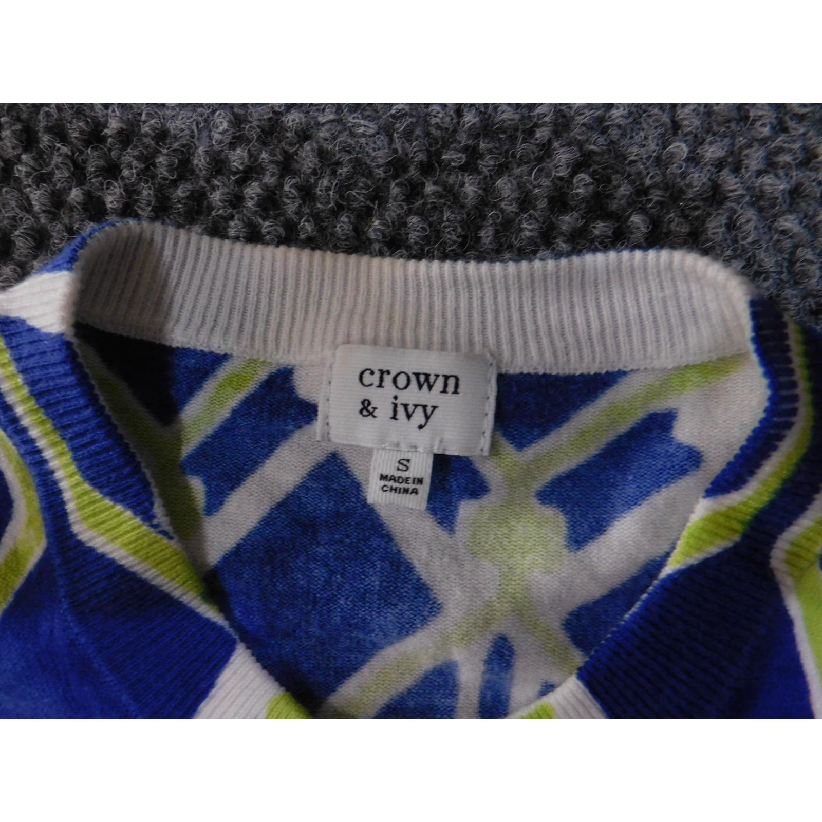 Vintage Crown & Ivy Sweater Cardigan Women's Small Geometric Print Lightweight Crew Neck Button Front Long Sleeve Home Size S / US 4 / IT 40 - 6 Thumbnail