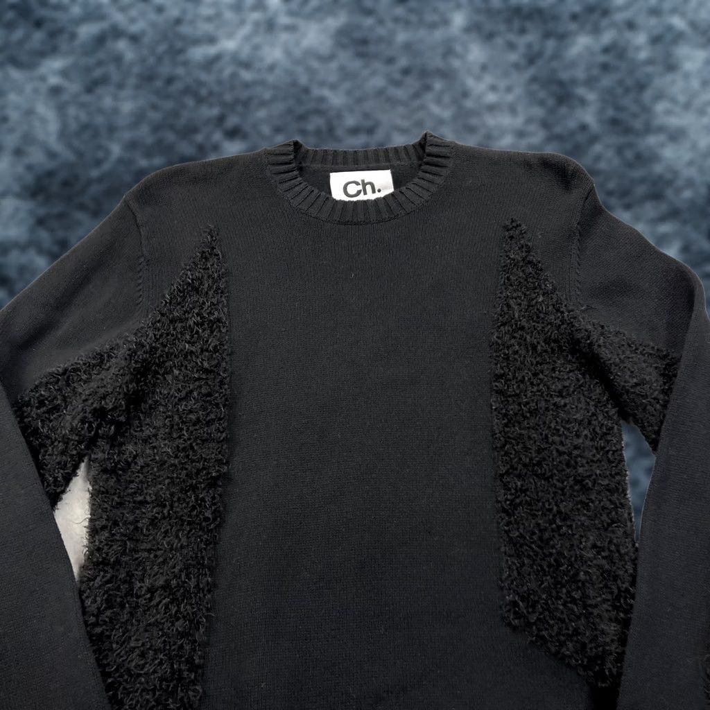 Vintage Ch Sweater Mens Large Black Textured Panel Crewneck Pullover Knit Boucle Size US L / EU 52-54 / 3 - 1 Thumbnail