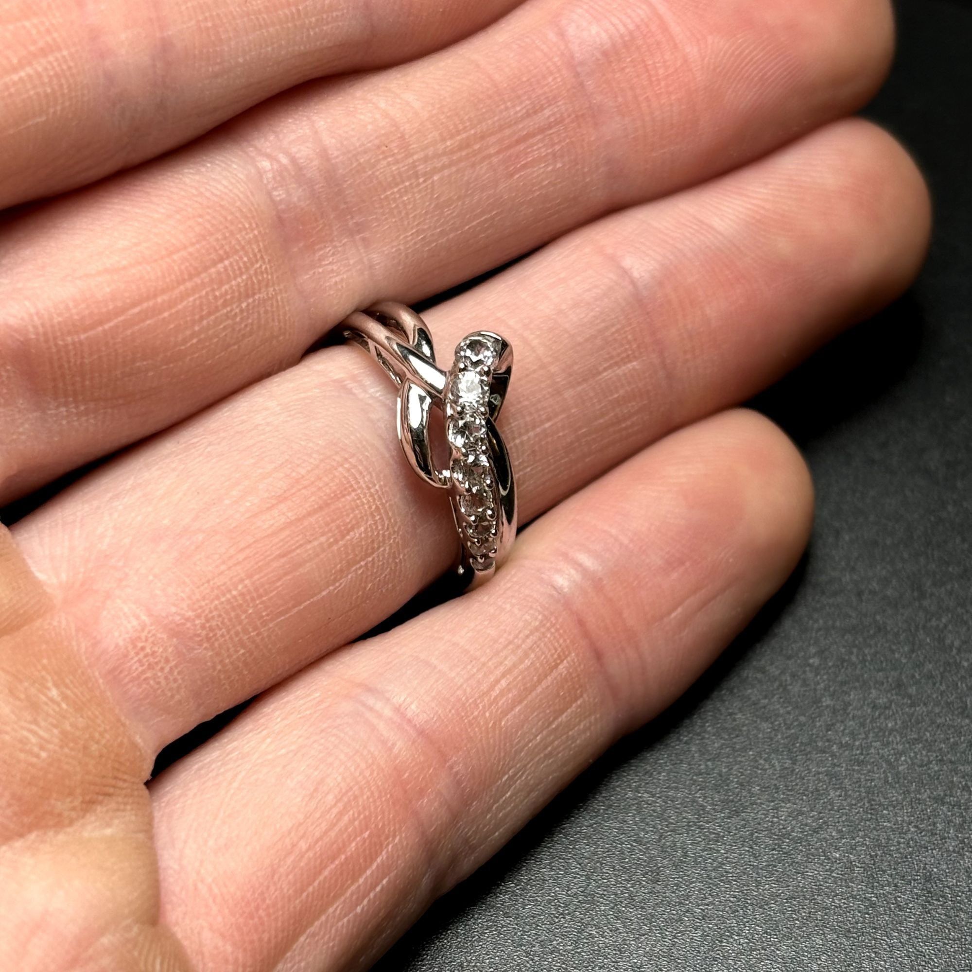 Vintage Sterling Silver 925 Bypass Design Cubic Zirconia Statement B Size ONE SIZE - 4 Thumbnail