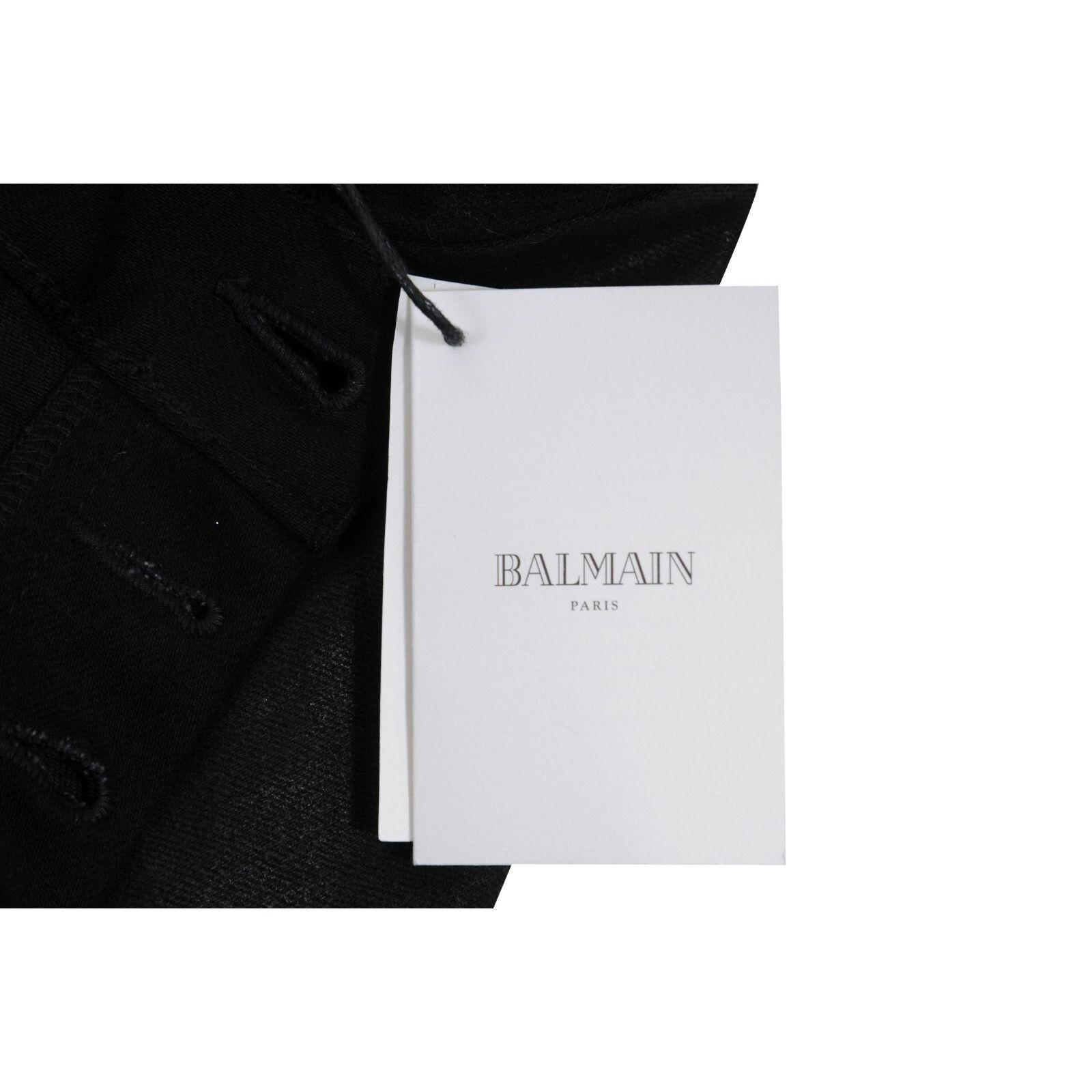 Balmain Waxed Jeans Black Slim Knee Slashed Distressed Size US 33 - 9 Thumbnail