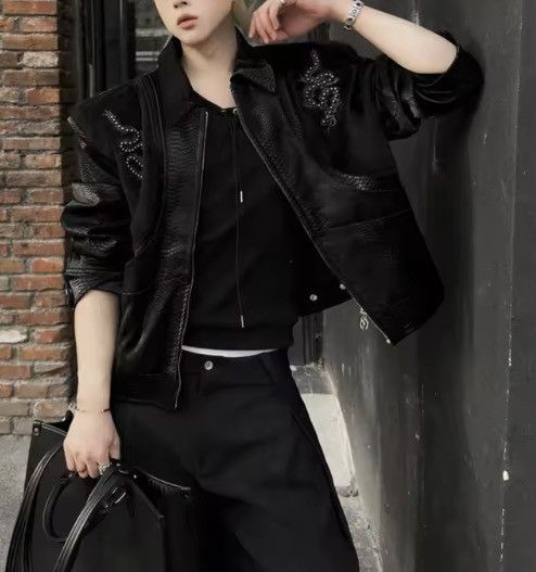 Japanese Brand Texture PU Leather Gothic Jacket – Embossed Snake Motif Size US L / EU 52-54 / 3 - 15 Thumbnail