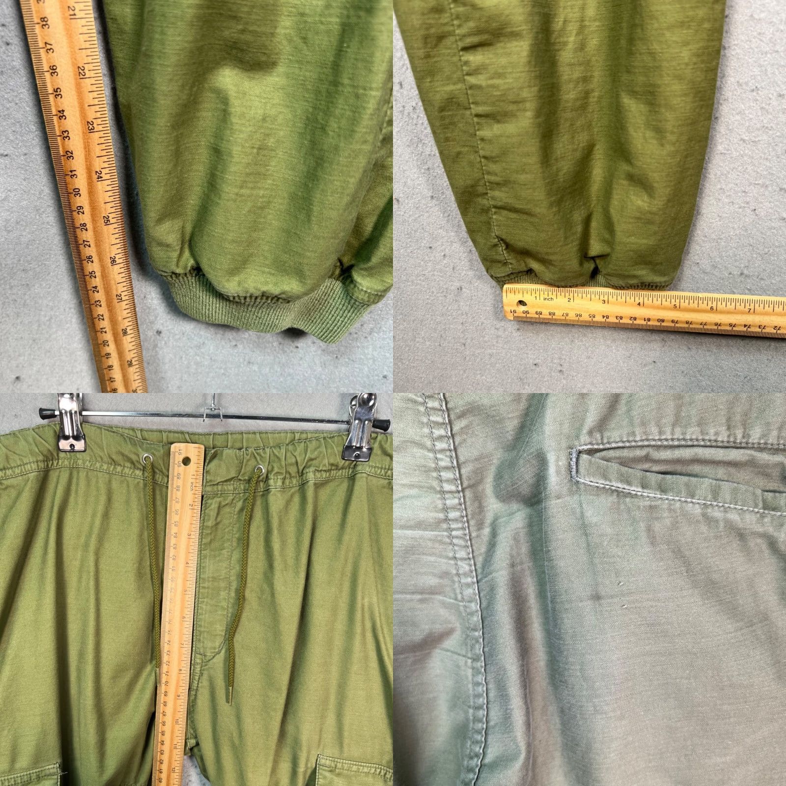 Olive Luker Tokyo Mens XL Olive Green Tapered Cargo Jogger Pants Cotton Front Logo Pockets 28in Inseam Adjustable Rise Mid Vintage No Size US 36 / EU 52 - 8 Thumbnail