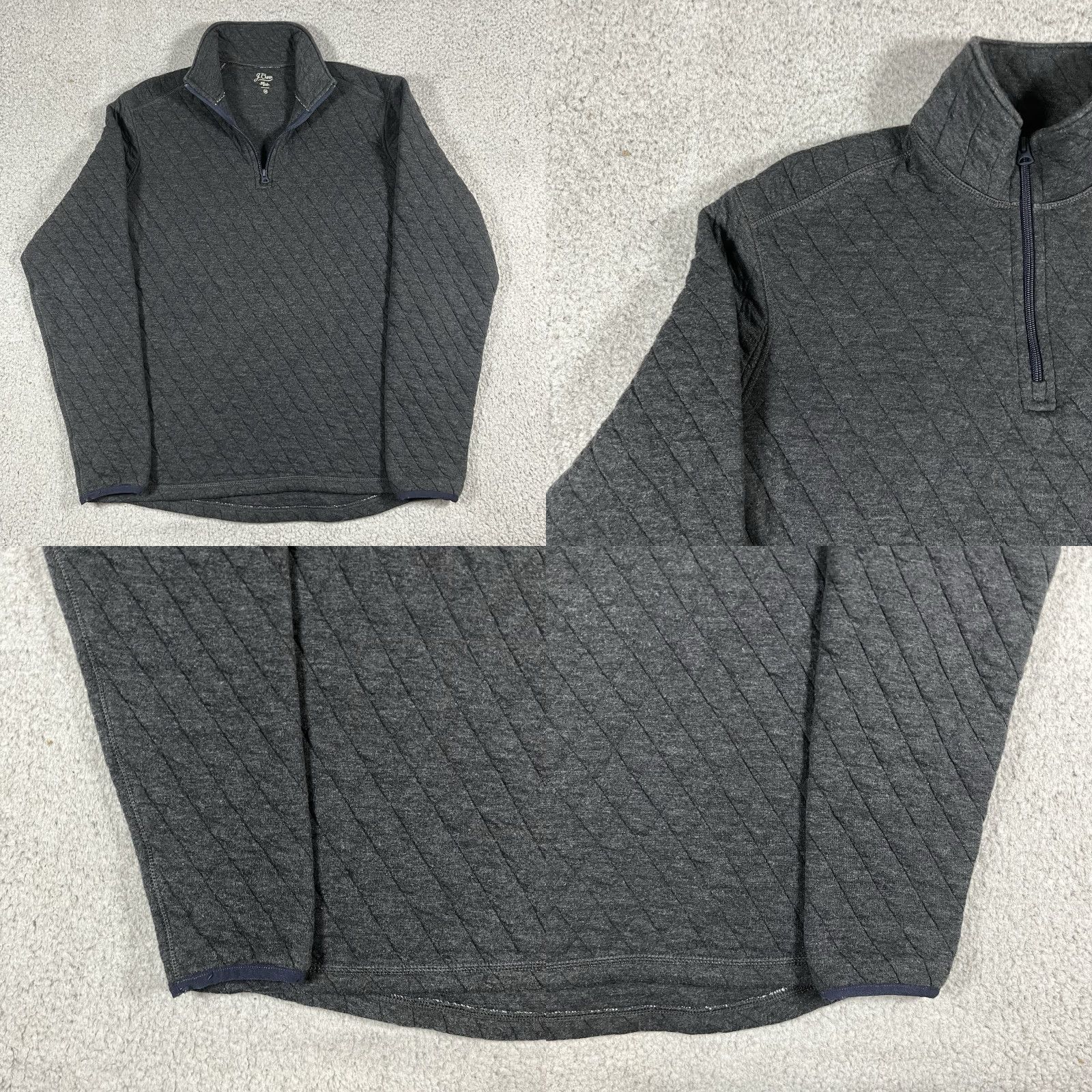 J.Crew J.CREW Mock Neck 1/4 Zip Pullover Mens M Gray Quilted Fleece Sweater Long Sleeve Cotton Polyester Winter Fall Spring Casual Regular Skin: Solid Size US M / EU 48-50 / 2 - 8 Thumbnail