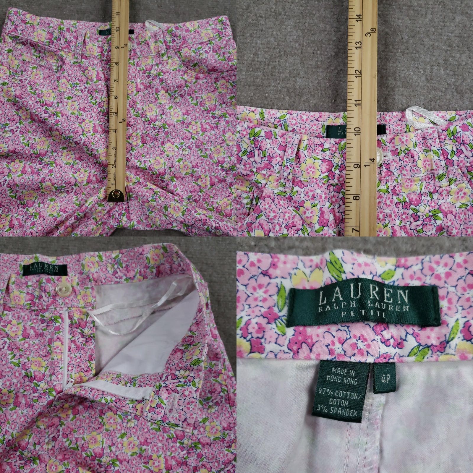 Ralph Lauren VINTAGE Lauren Ralph Lauren Pants Women 4P Pink Floral Stretch Petite Flat Front Pants Womens Size 27" / US 4 / IT 40 - 8 Thumbnail