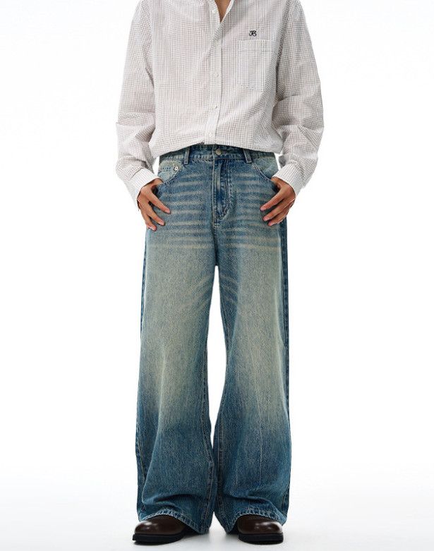 Vintage American whiskered men's straight-leg wide-leg baggy jeans Size US 32 / EU 48 - 1 Thumbnail