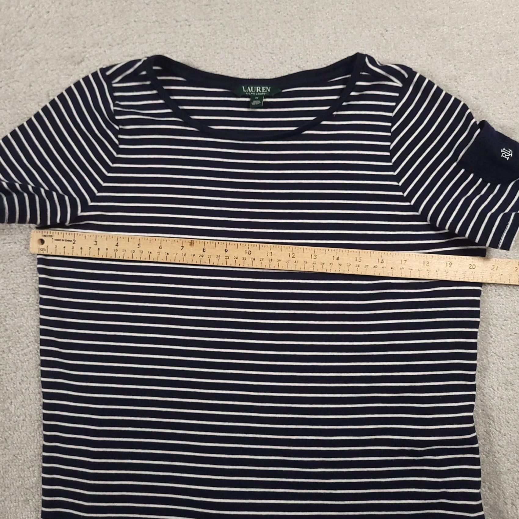 Ralph Lauren Lauren Ralph Lauren Shirt Womens 1X Navy Striped Short Sleeve Crewneck RL Logo Size XL / US 12-14 / IT 48-50 - 5 Thumbnail