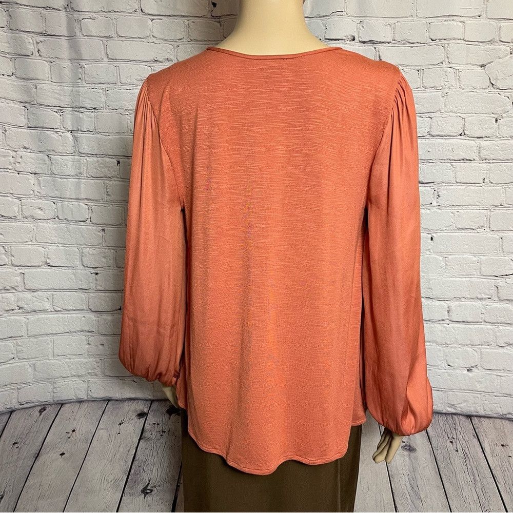 Ann Taylor NWT New Ann Taylor Balloon Sleeve Rayon Burnt Orange Blouse Size XS / US 0-2 / IT 36-38 - 4 Thumbnail