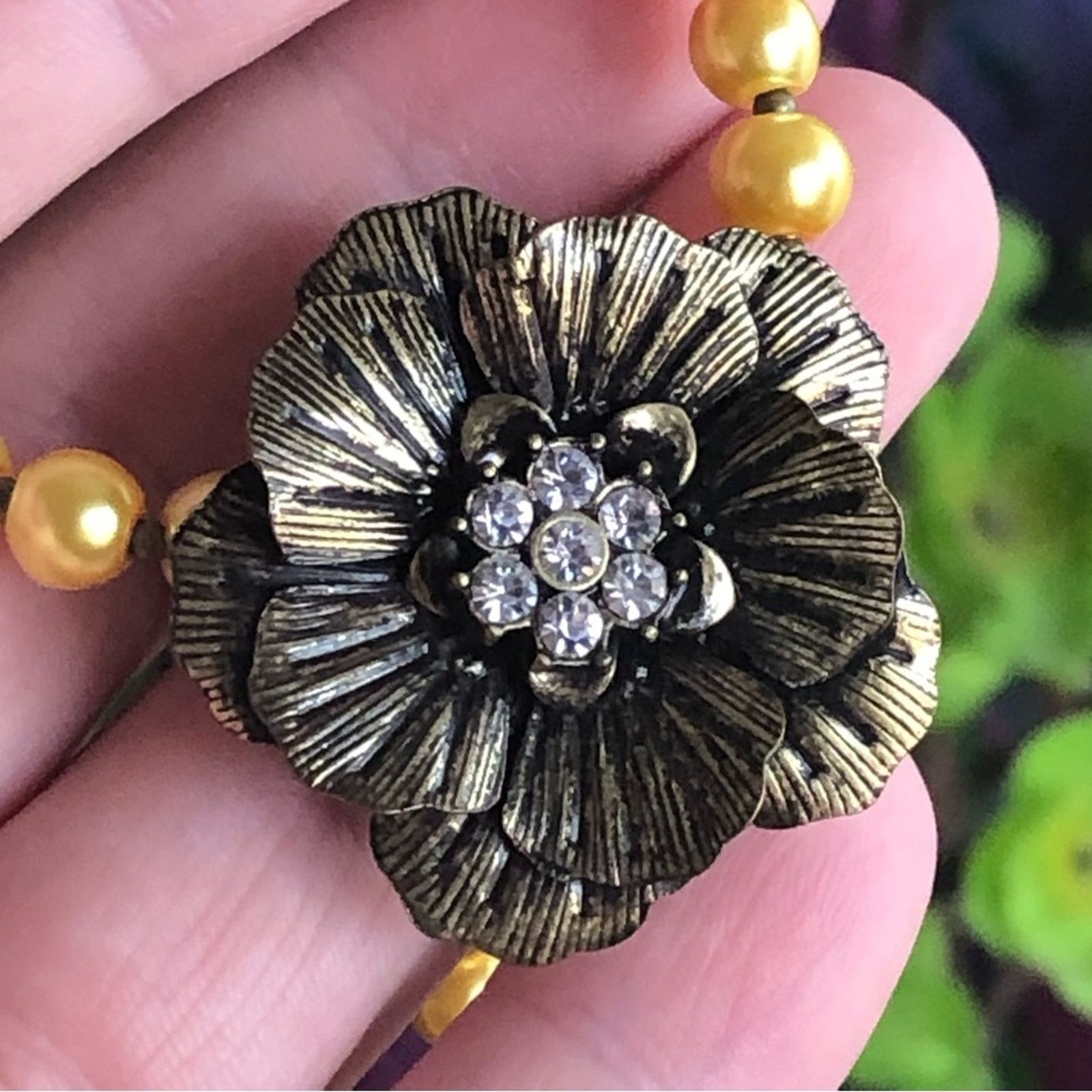 Handmade Handcrafted repurpose mellow yellow pendant Pearl necklace Size ONE SIZE - 8 Thumbnail