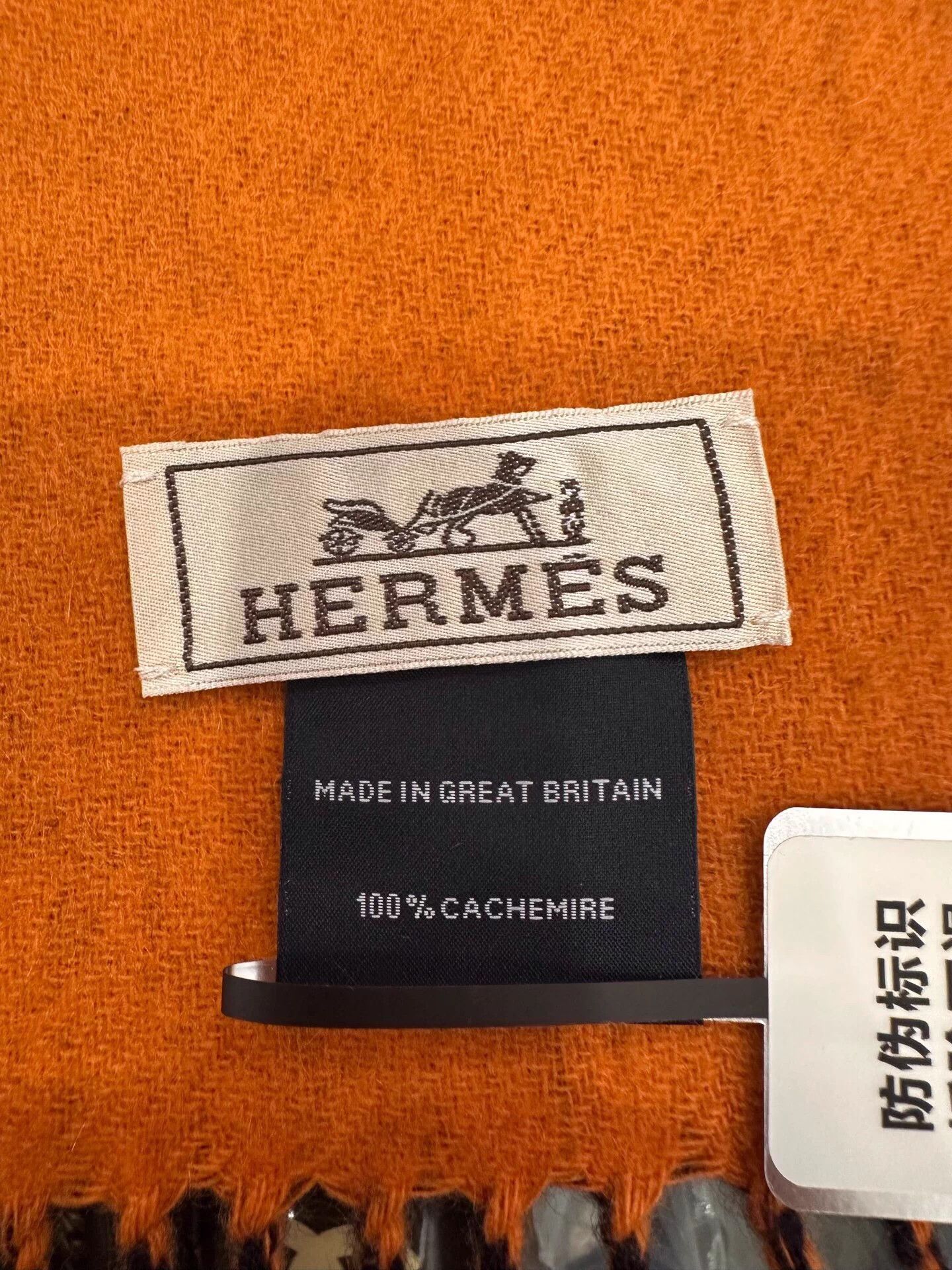 Hermes Hermes navy & orange cashmere 2-sided fringe scarf Size ONE SIZE - 8 Thumbnail