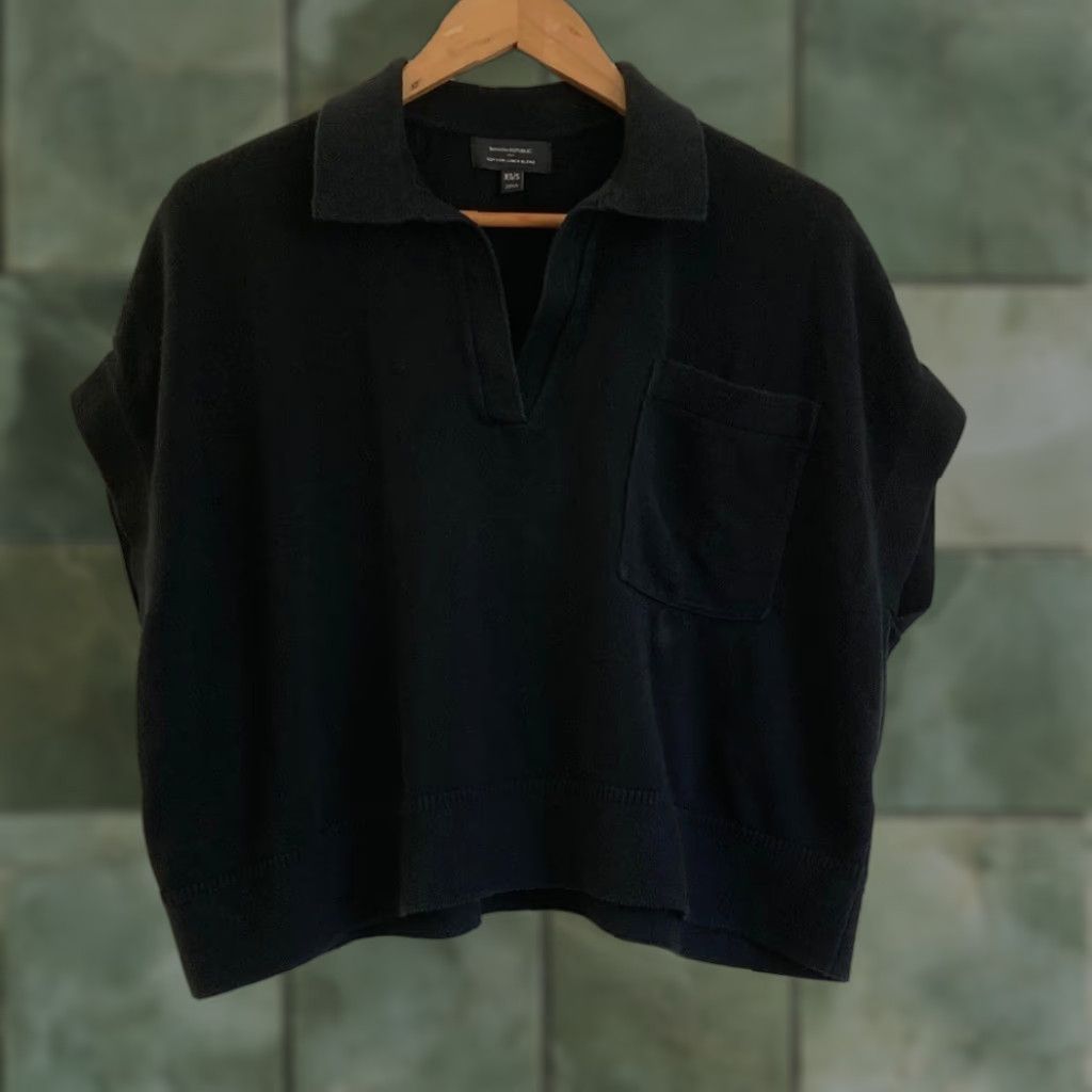 Banana Republic Blouse Shirt Women Small Black Cotton Linen Blend Collared Top S Regular