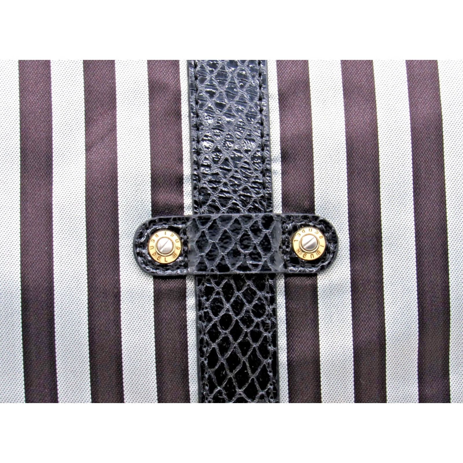 Henri Bendel VINTAGE Henri Bendel Striped Hobo Crossbody Handbag Black Grey Canvas Gold Hardware Womens Crossbody Bag Charm Size ONE SIZE - 4 Thumbnail