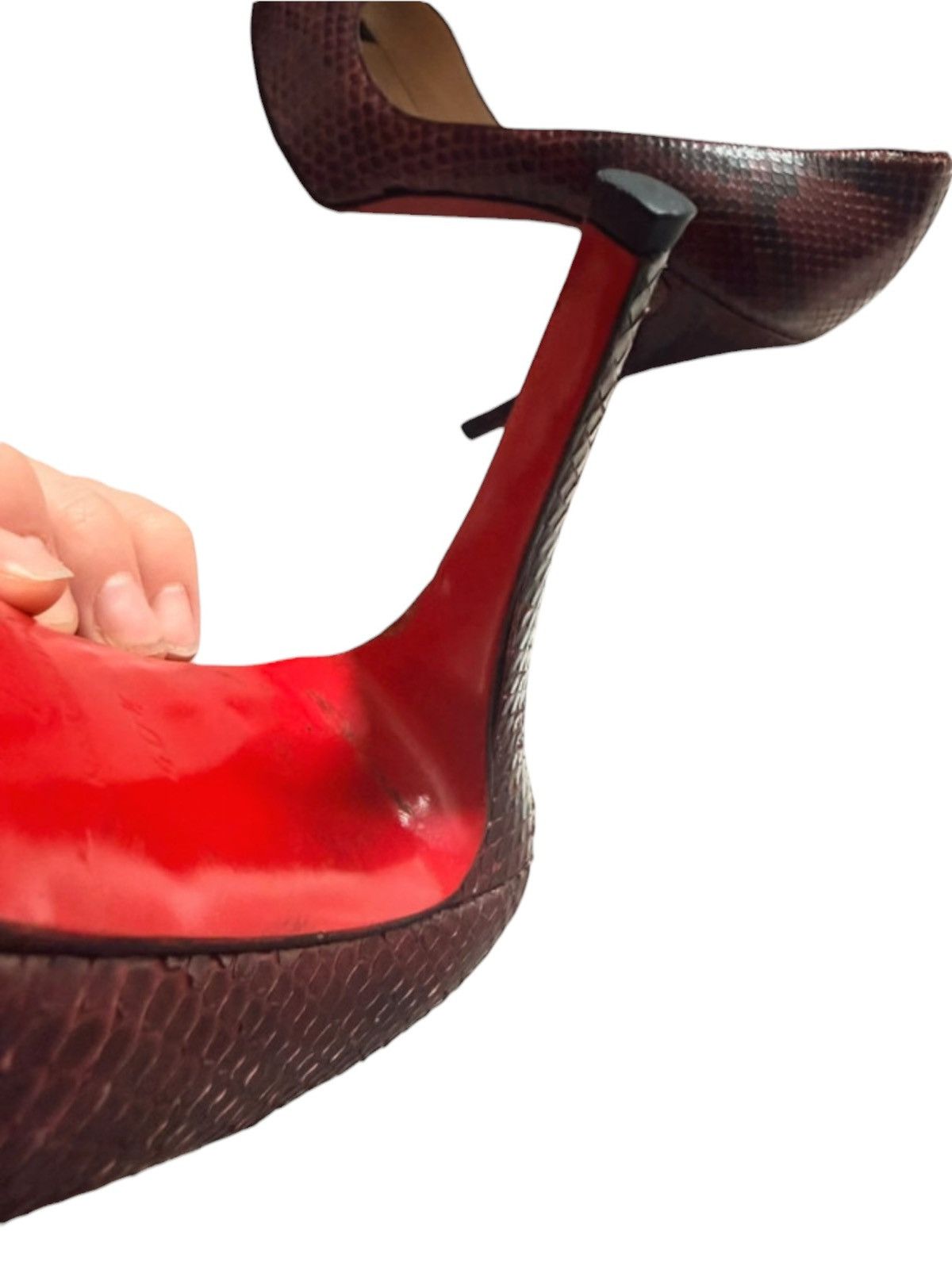 Christian Louboutin Christian Louboutin Burgundy Python Peep Toe Heels EU 40.5 Size US 10.5 / IT 40.5 - 10 Thumbnail