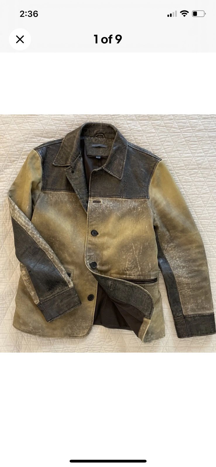 image of John Varvatos Mix Dyed Heavy Cowhide Leather Coat in Tan, Men's (Size Large)