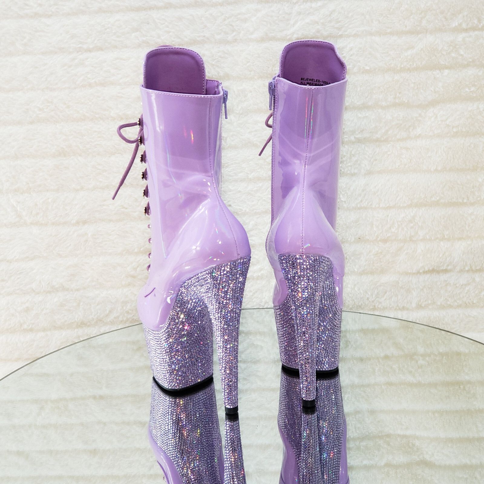 Other Bejeweled Lilac Rhinestone Platform Lace Up Ankle Boots 7" H Size US 7 / IT 37 - 2 Thumbnail