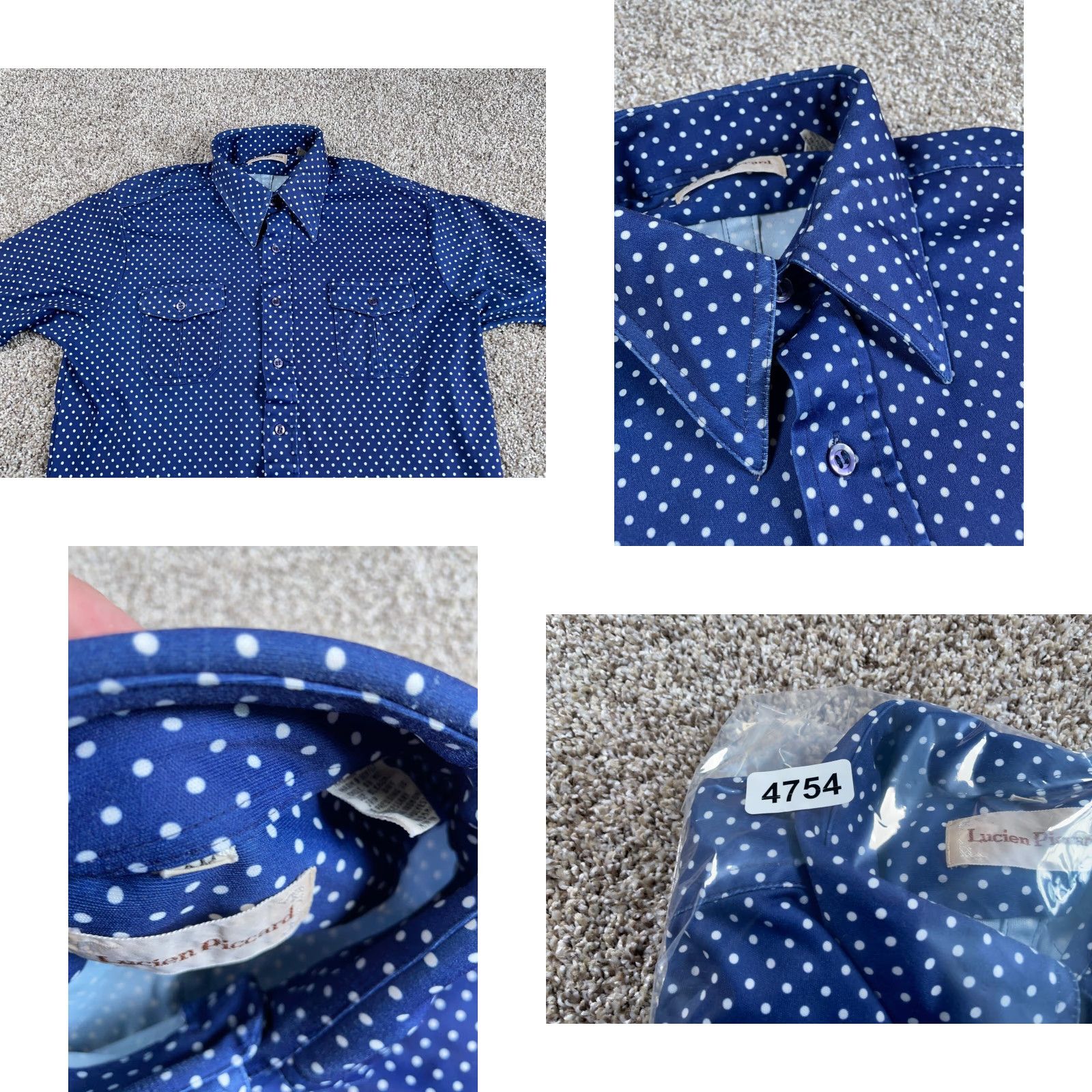 Vintage Vintage Big Collar Dot Pattern Short Sleeve Shirt Adult Large (XL Tag) Dark Blue Stretch Size US L / EU 52-54 / 3 - 8 Thumbnail