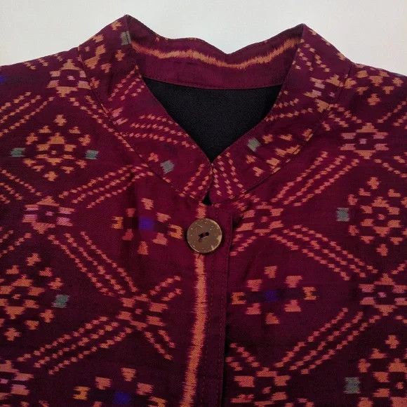 Other Boxy Jacket Women Burgundy Coconut Wood Buttons Boho Earthy Size M / US 6-8 / IT 42-44 - 2 Thumbnail